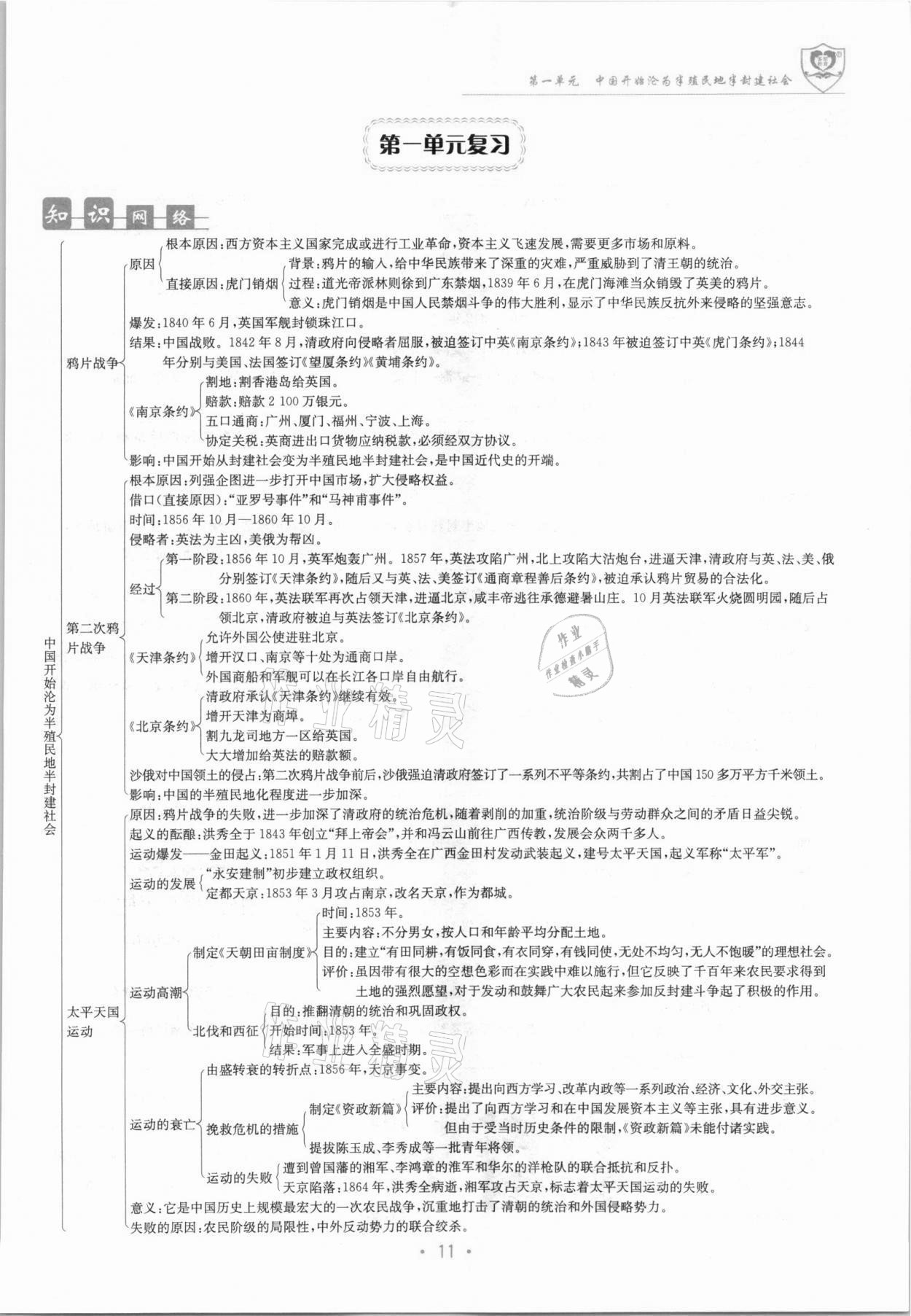 2021年指南針課堂優(yōu)化八年級歷史上冊人教版 參考答案第11頁