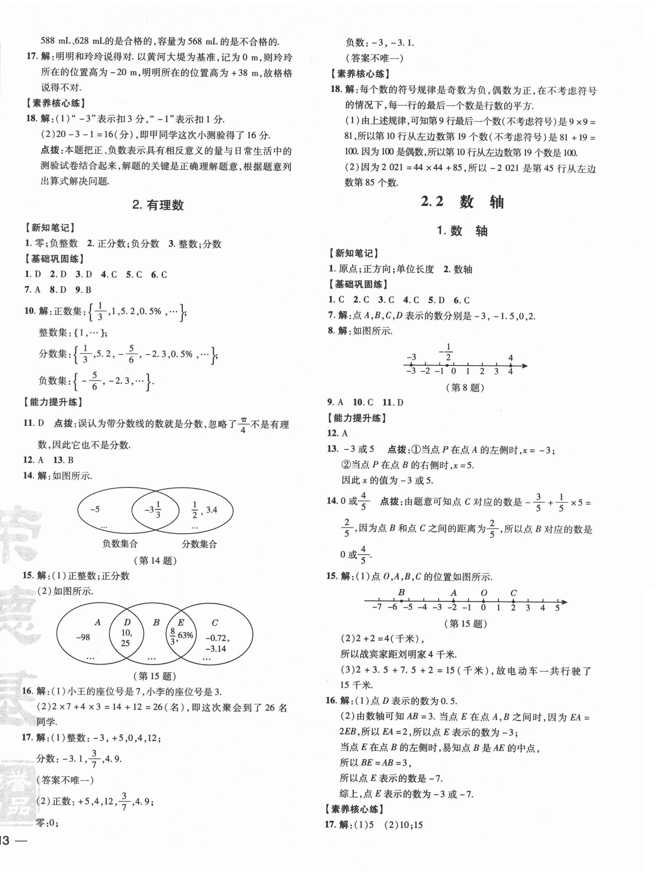 2021年點(diǎn)撥訓(xùn)練七年級數(shù)學(xué)上冊華師大版 參考答案第2頁