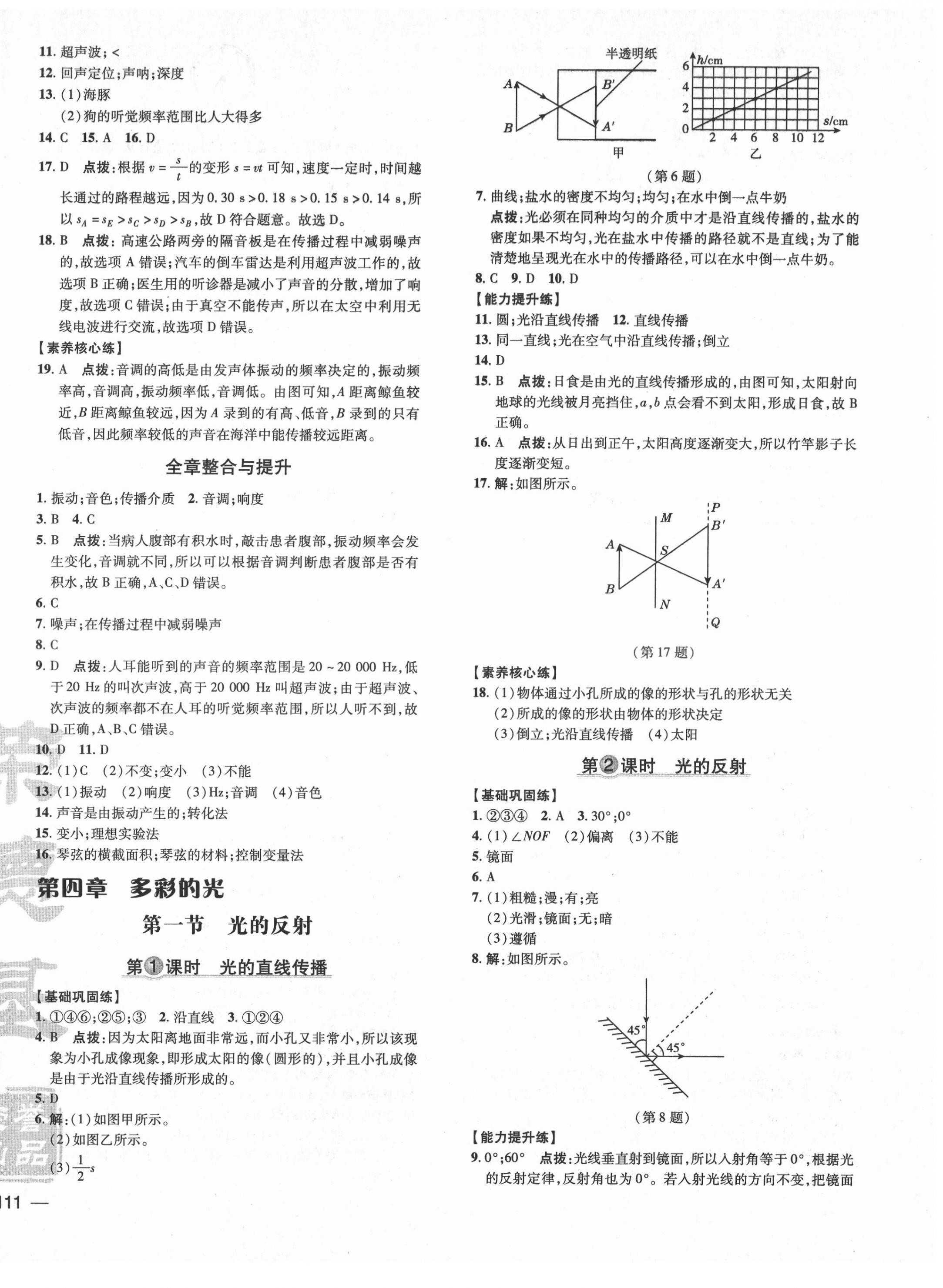 2021年點撥訓練八年級物理上冊滬科版安徽專版 參考答案第6頁