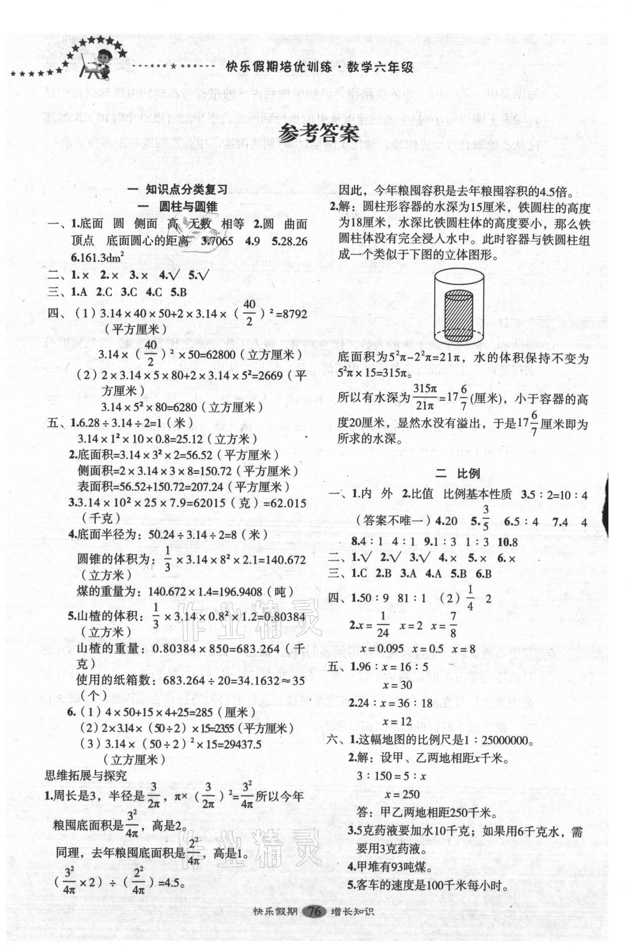 2021年快樂(lè)假期培優(yōu)訓(xùn)練銜接教材六年級(jí)數(shù)學(xué) 參考答案第1頁(yè)