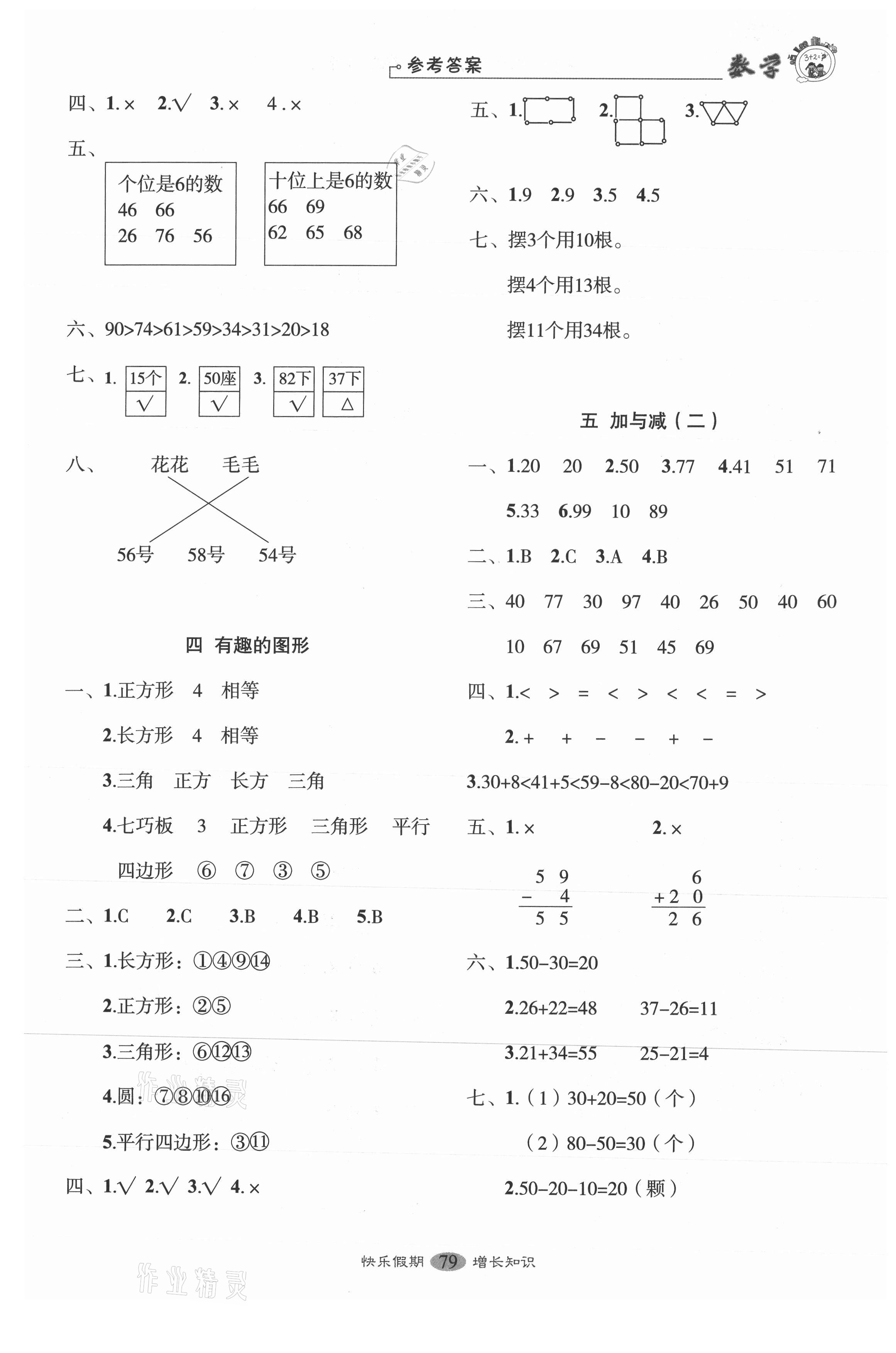 2021年快樂假期培優(yōu)訓(xùn)練銜接教材一年級數(shù)學(xué) 參考答案第2頁