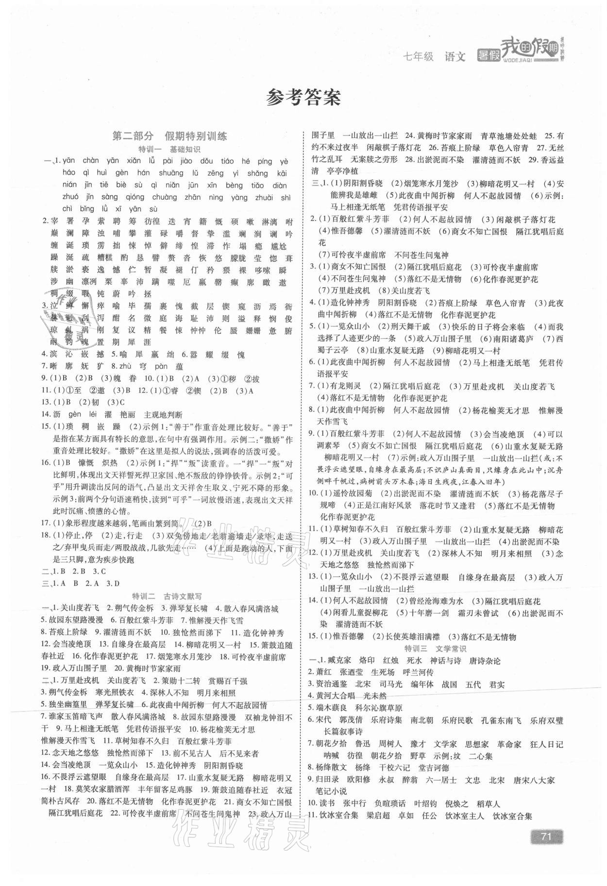 2021年假期特訓學期總復習七年級語文 第1頁