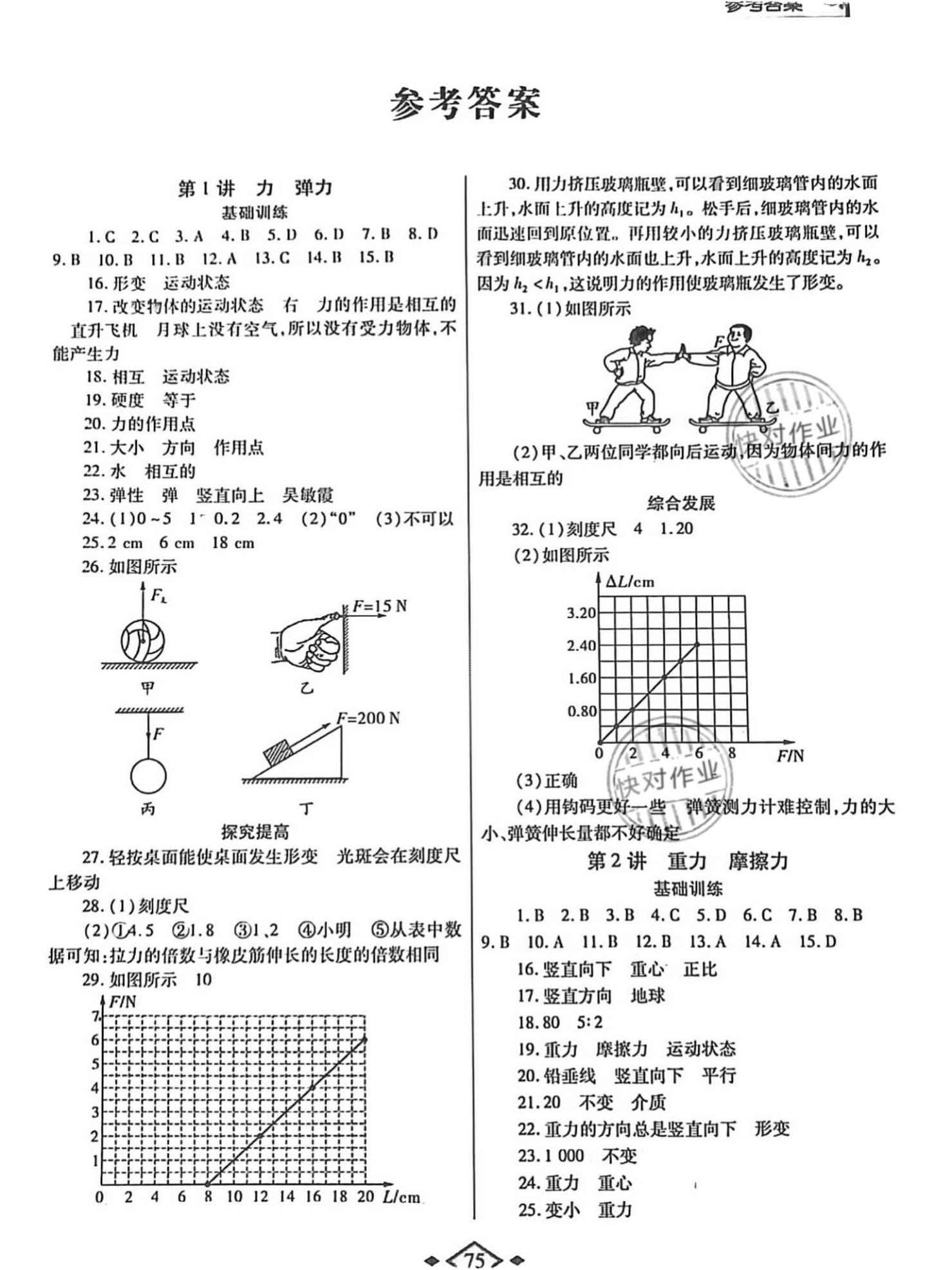 2021年暑假作业与生活八年级物理人教版陕西师范大学出版总社有限公司 参考答案第1页