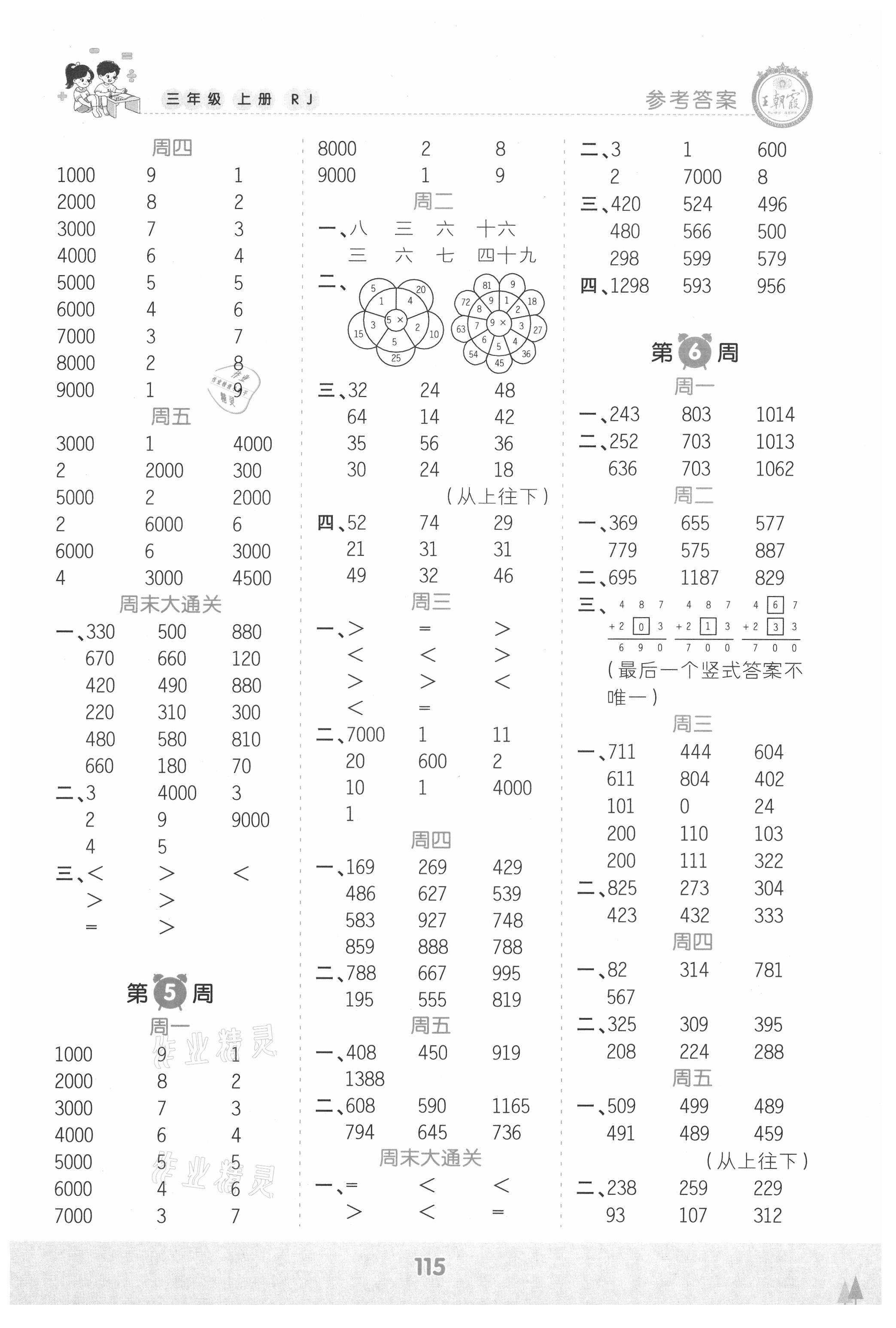 2021年王朝霞口算小達(dá)人三年級(jí)數(shù)學(xué)上冊(cè)人教版 參考答案第3頁