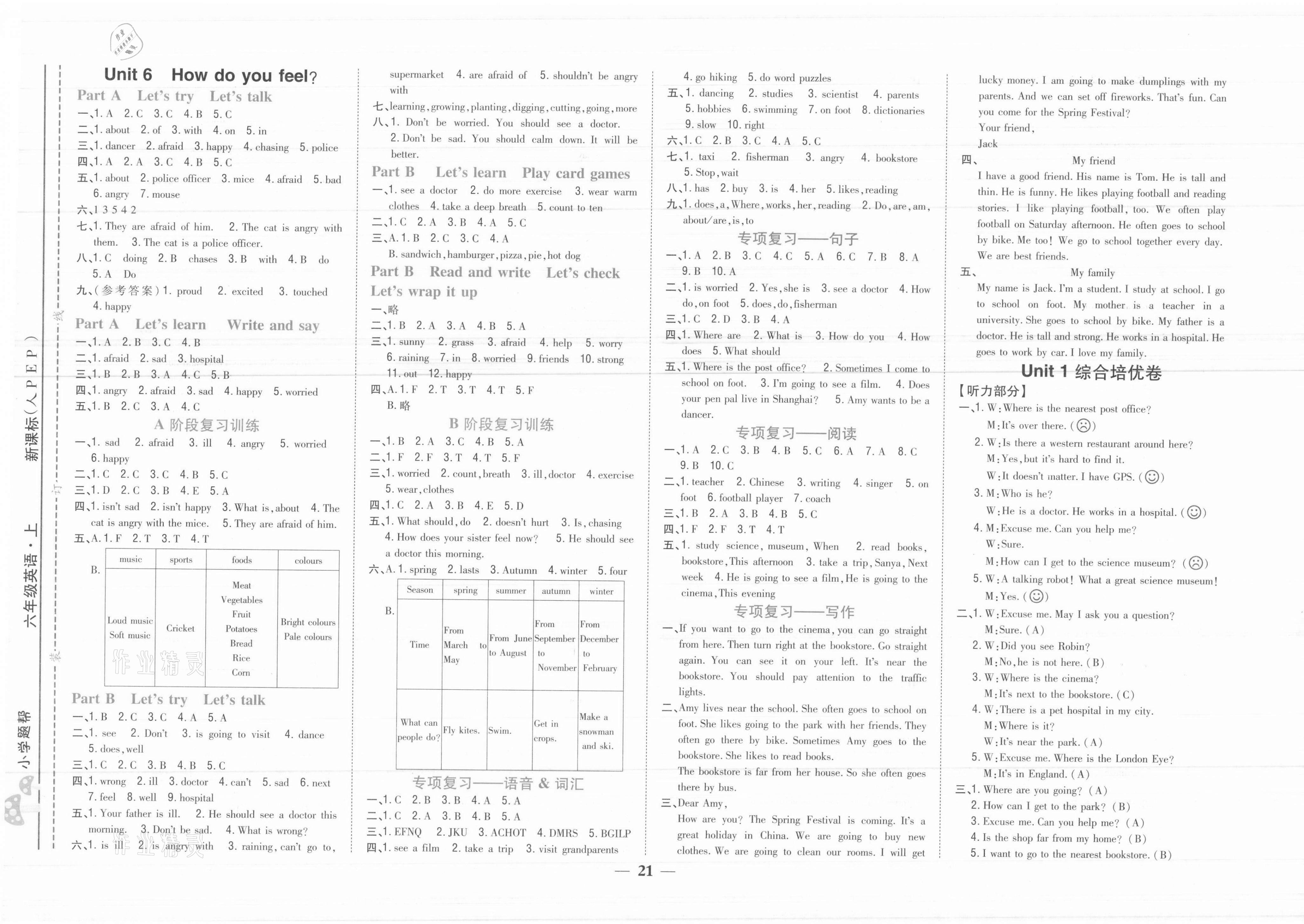 2021年小學(xué)題幫六年級(jí)英語上冊人教PEP版 參考答案第3頁