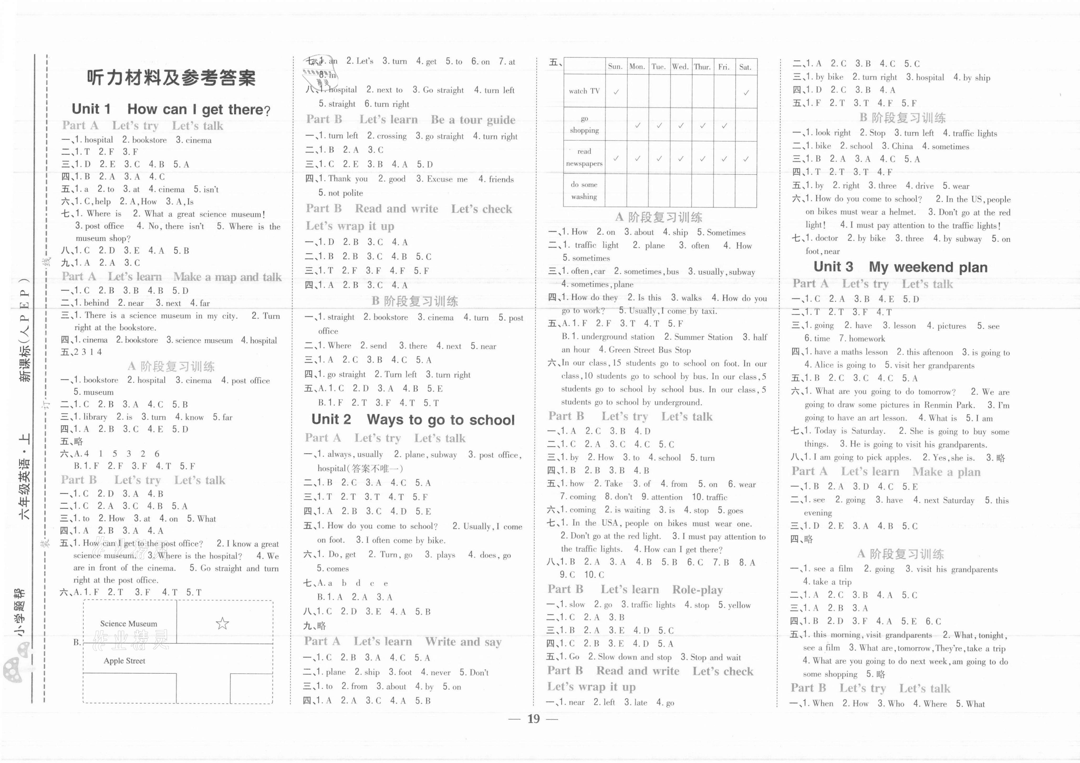 2021年小學(xué)題幫六年級(jí)英語上冊(cè)人教PEP版 參考答案第1頁