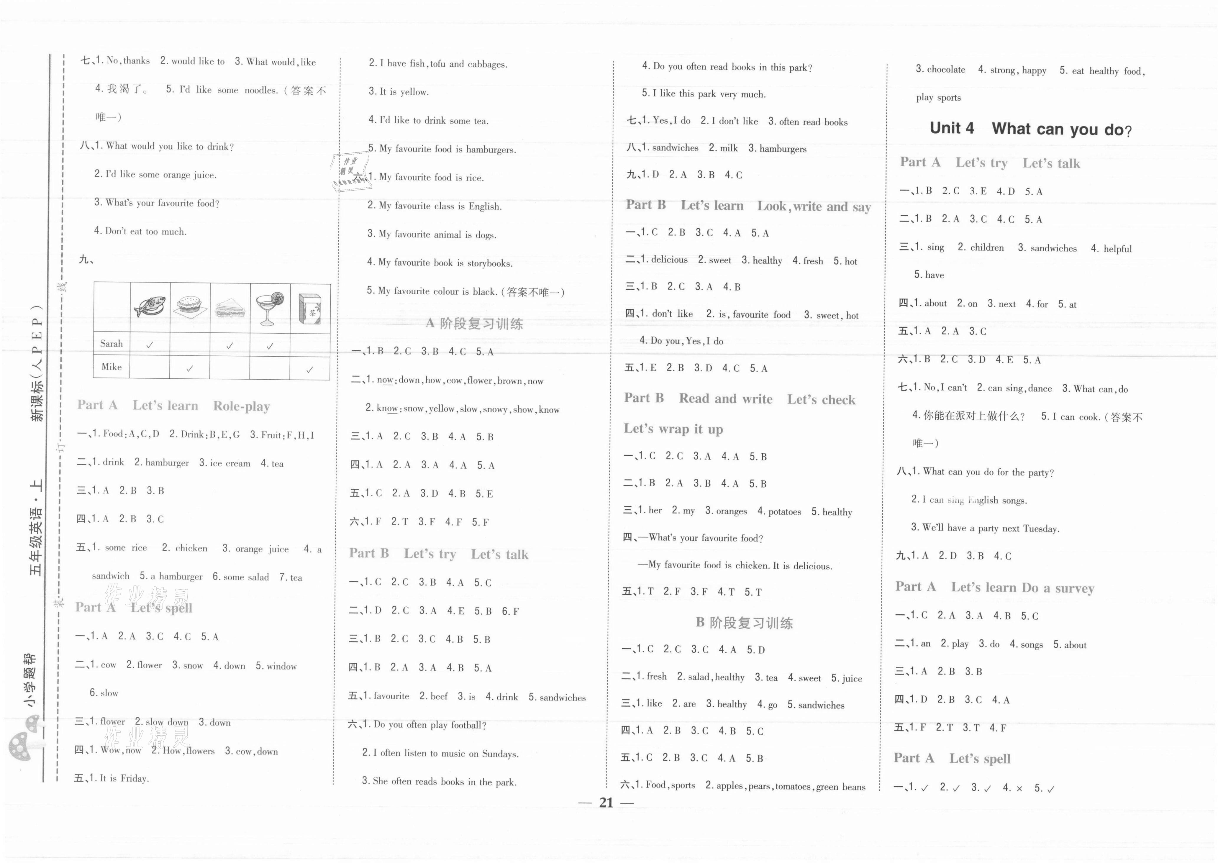 2021年小學題幫五年級英語上冊人教版 參考答案第3頁