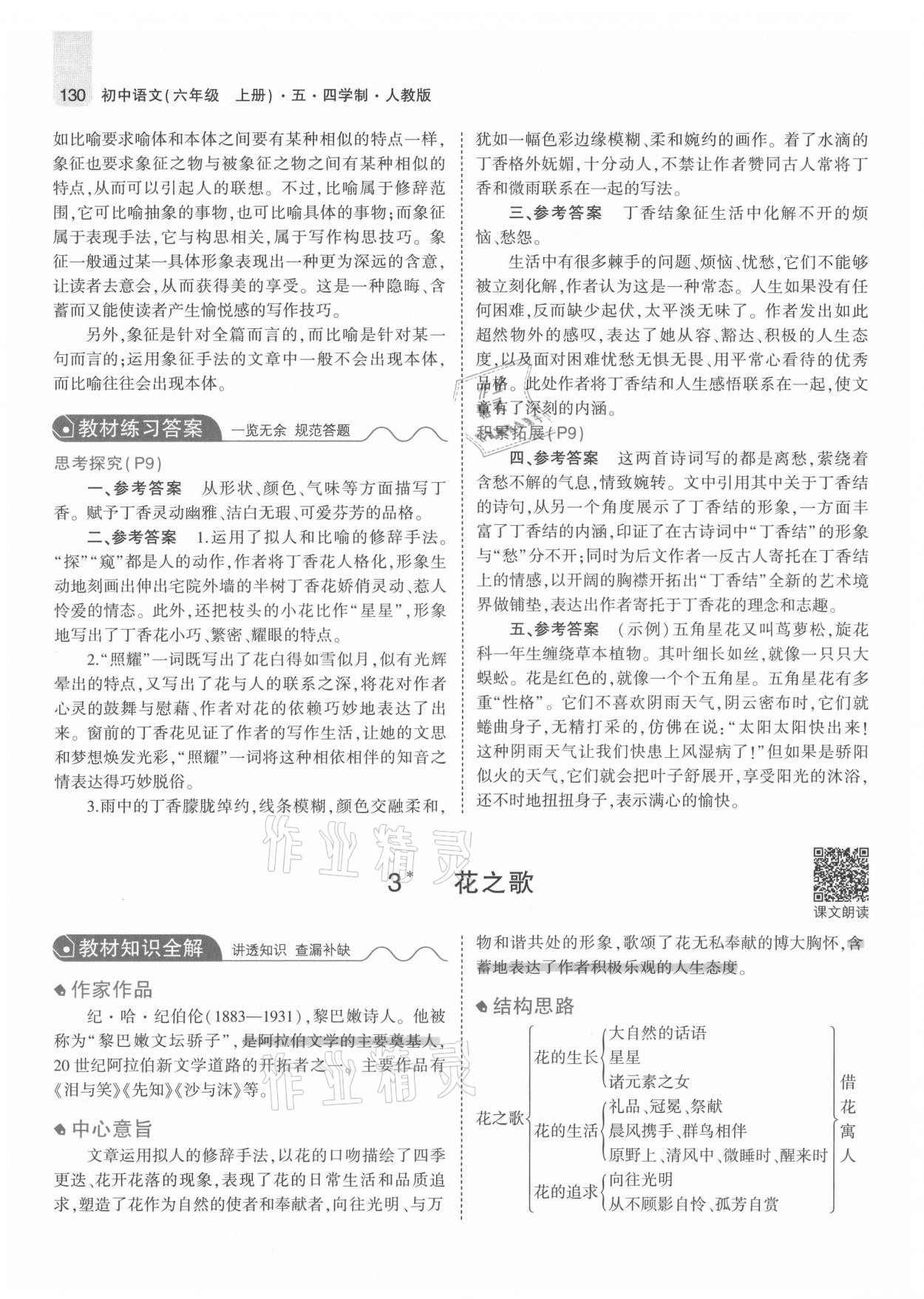 2021年教材課本六年級語文上冊人教版五四制 參考答案第3頁