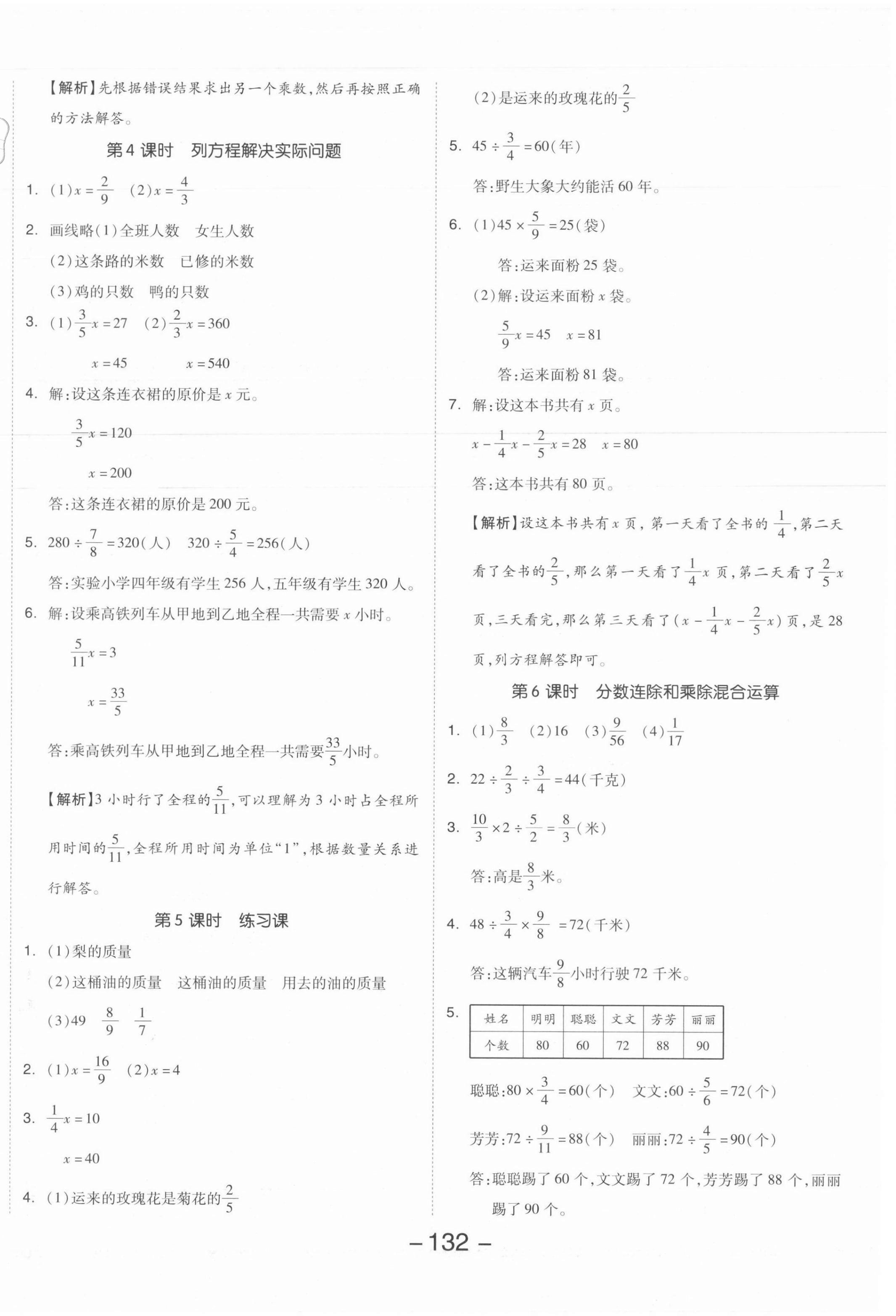 2021年全品学练考六年级数学上册苏教版 参考答案第8页