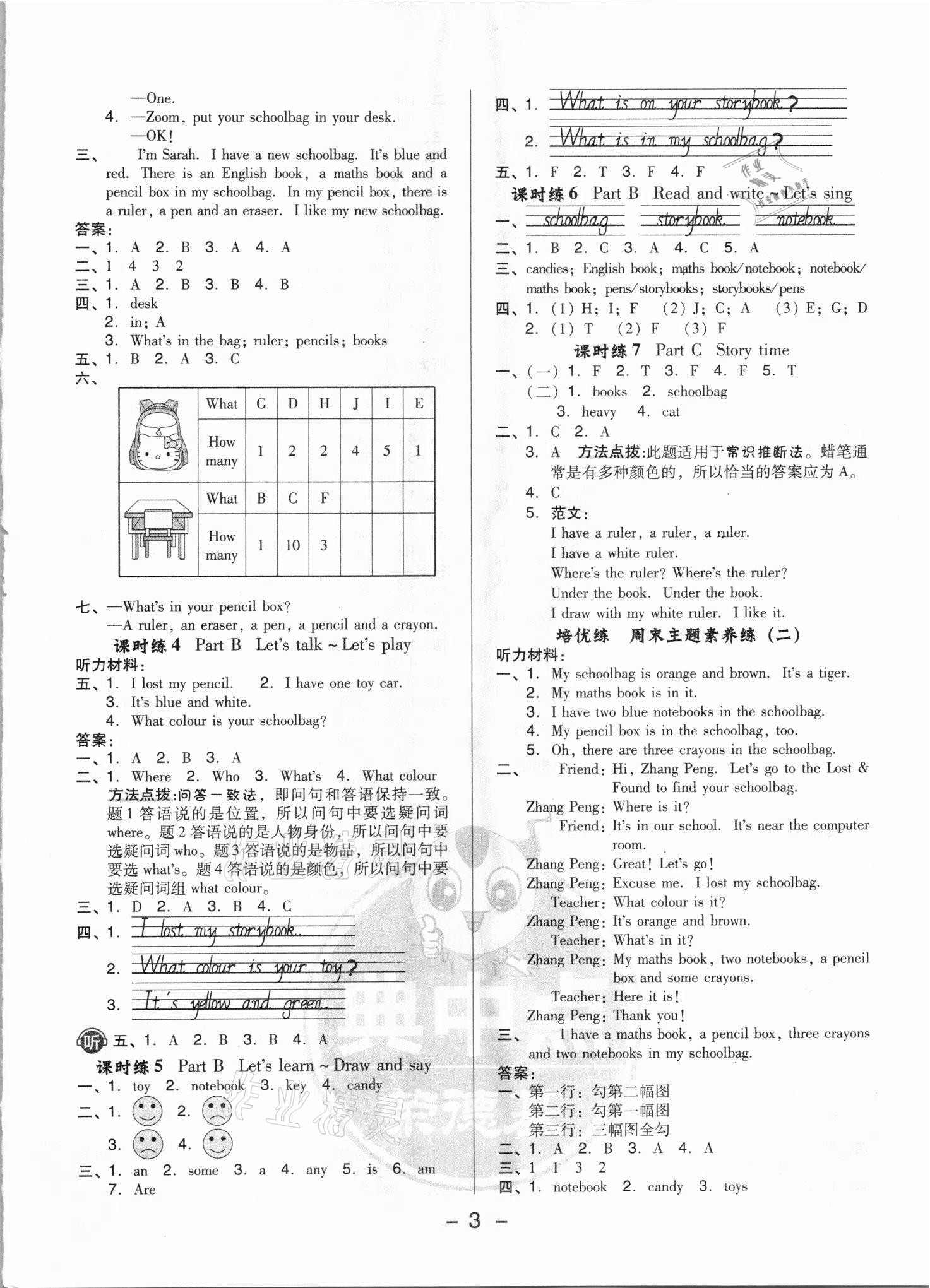 2021年綜合應(yīng)用創(chuàng)新題典中點(diǎn)四年級英語上冊人教版浙江專版 參考答案第3頁