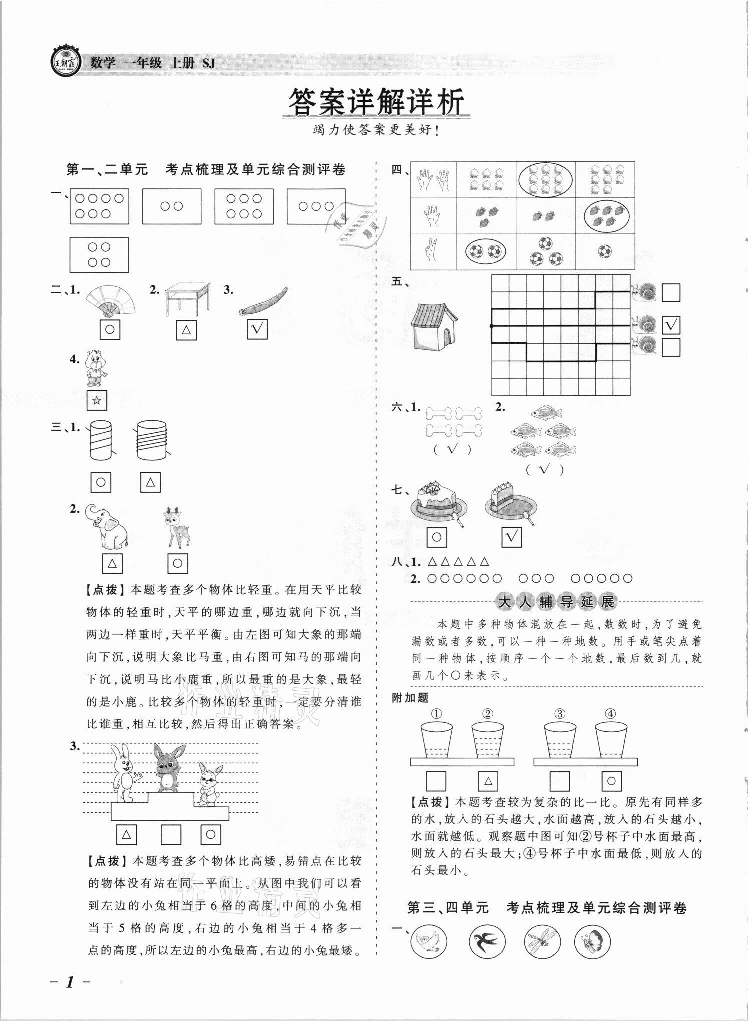 2021年王朝霞考點(diǎn)梳理時(shí)習(xí)卷一年級(jí)數(shù)學(xué)上冊(cè)蘇教版 參考答案第1頁