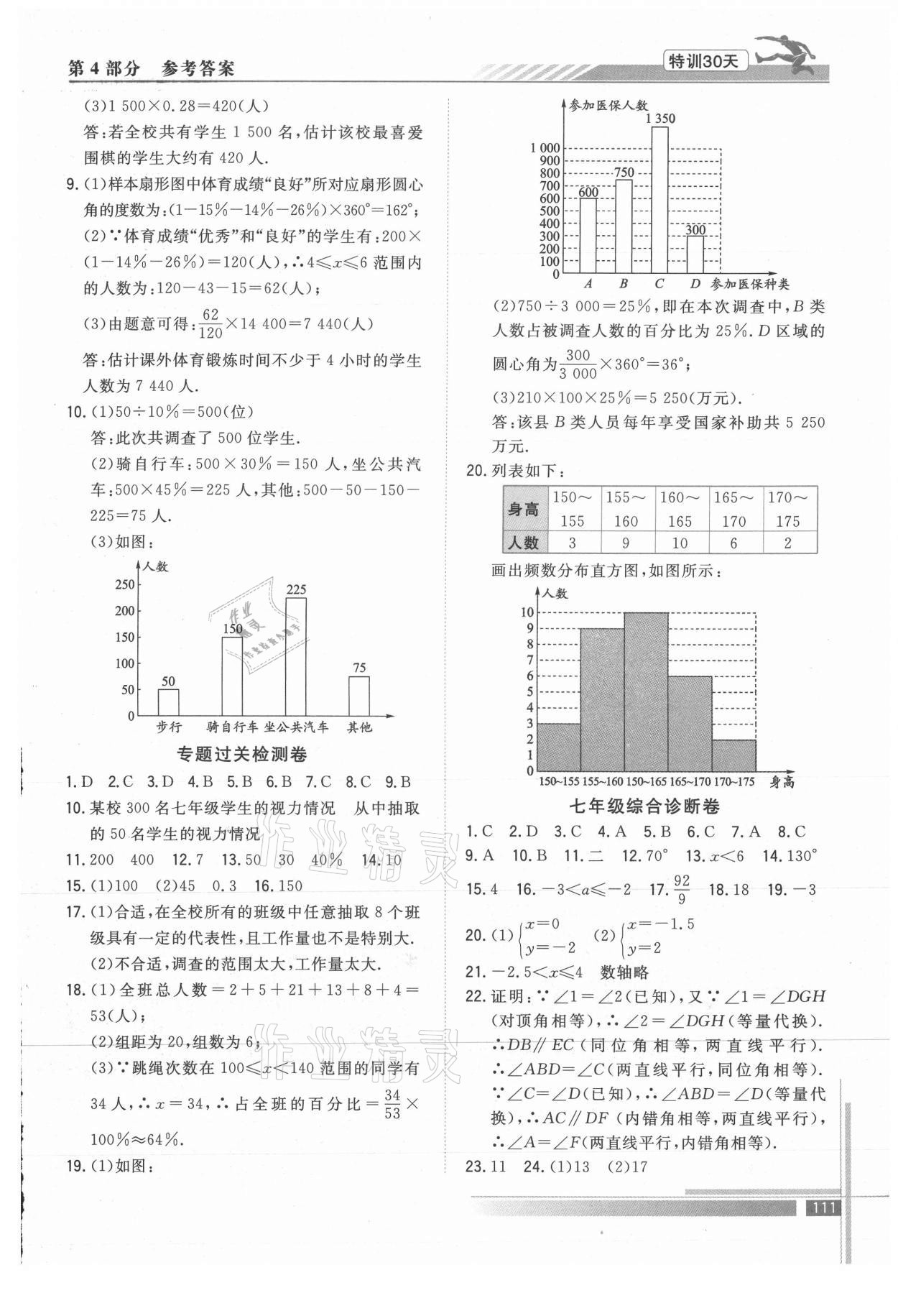 2021年特訓30天銜接教材七升八年級數(shù)學武漢出版社 參考答案第4頁