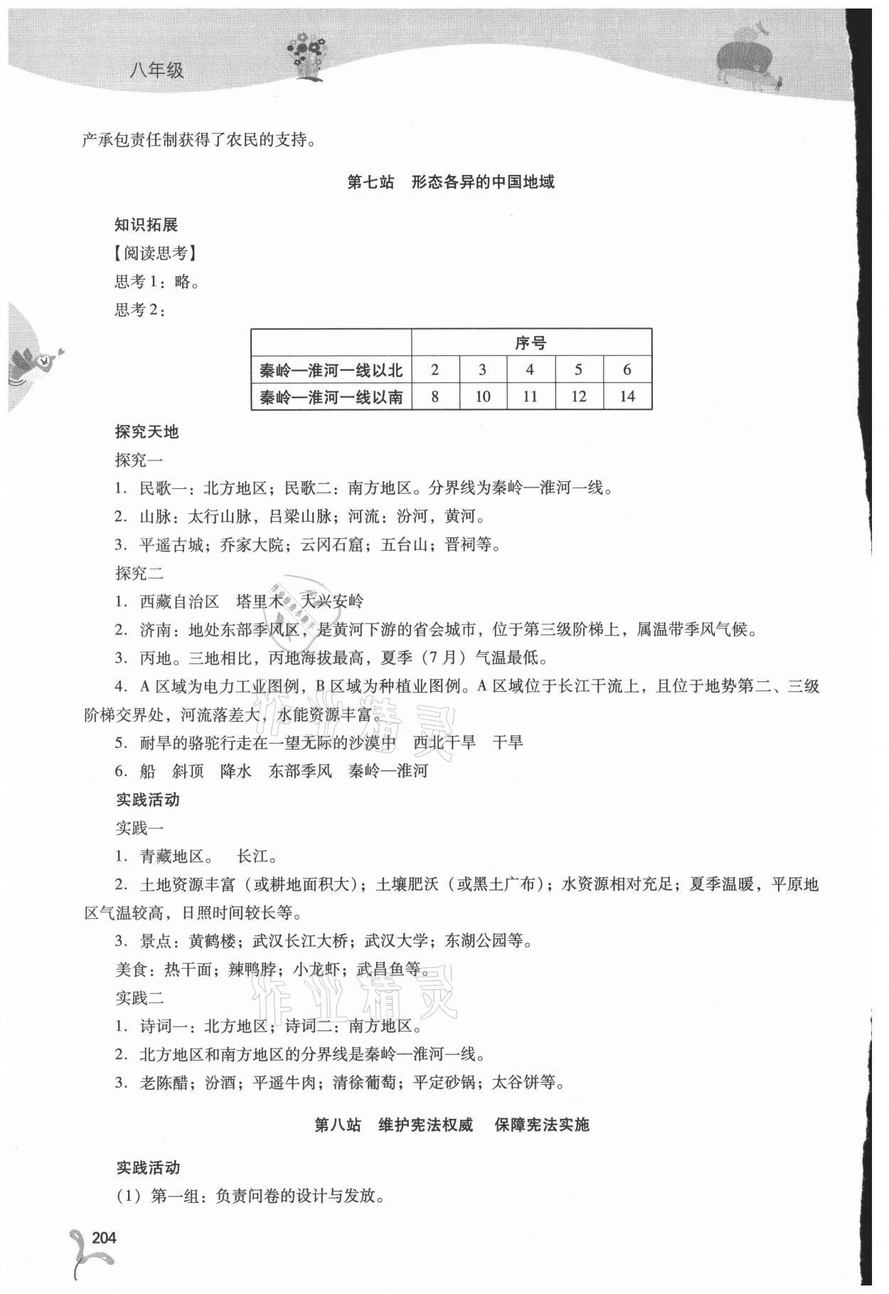 2021年新课程暑假作业本八年级综合B版山西教育出版社 参考答案第4页