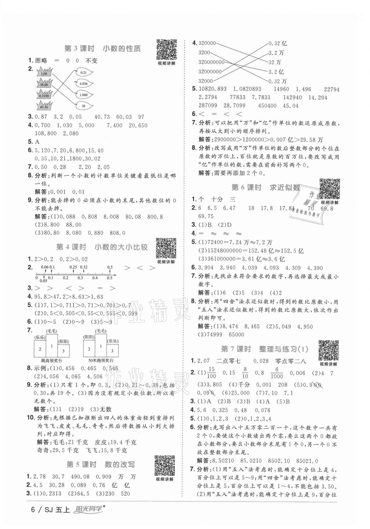 2021年阳光同学课时优化作业五年级数学上册苏教版 参考答案第6页