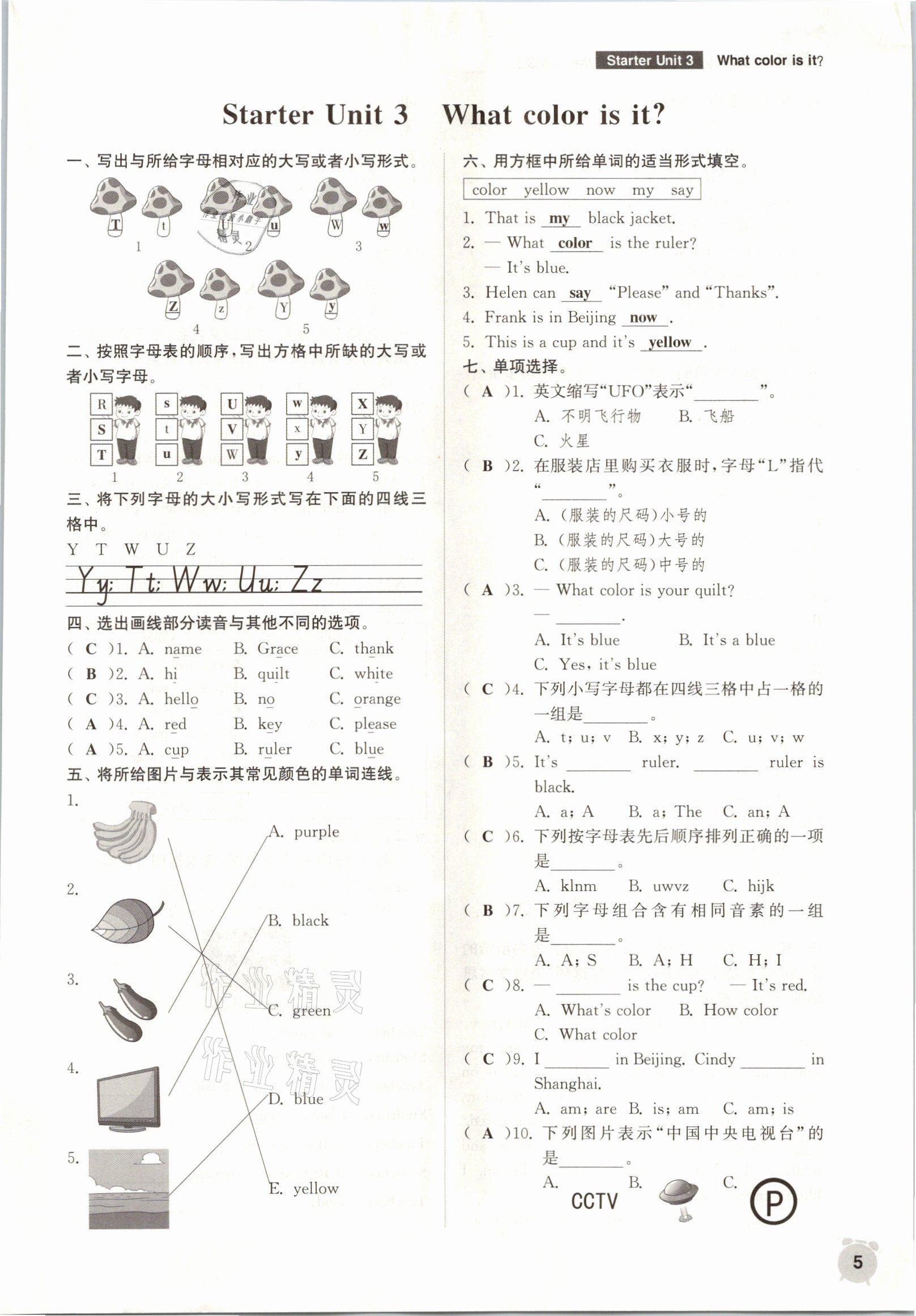 2021年通城學(xué)典課時作業(yè)本七年級英語上冊人教版山西專版 參考答案第5頁