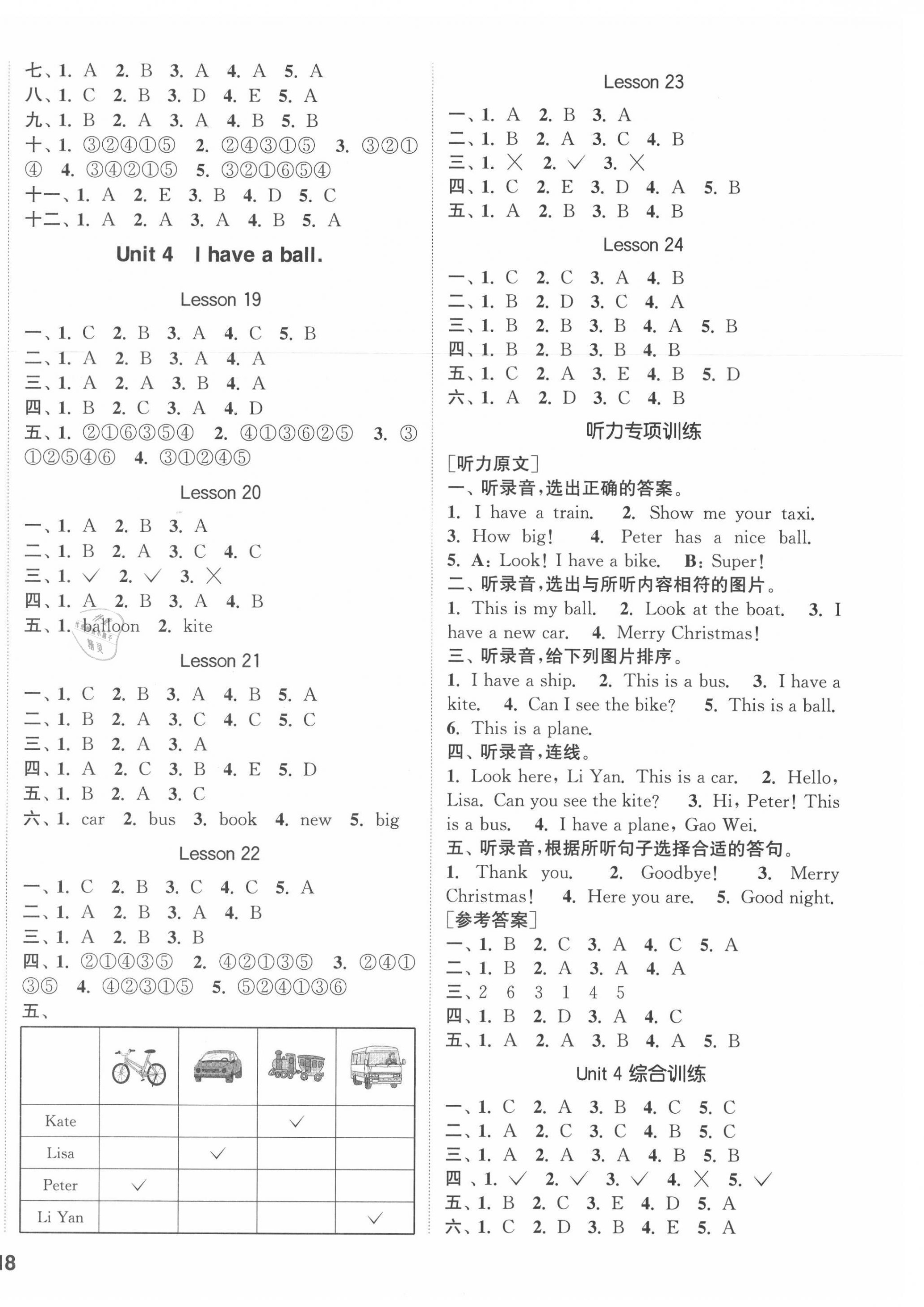 2021年通城學(xué)典課時(shí)作業(yè)本三年級(jí)英語上冊(cè)人教精通版 參考答案第4頁