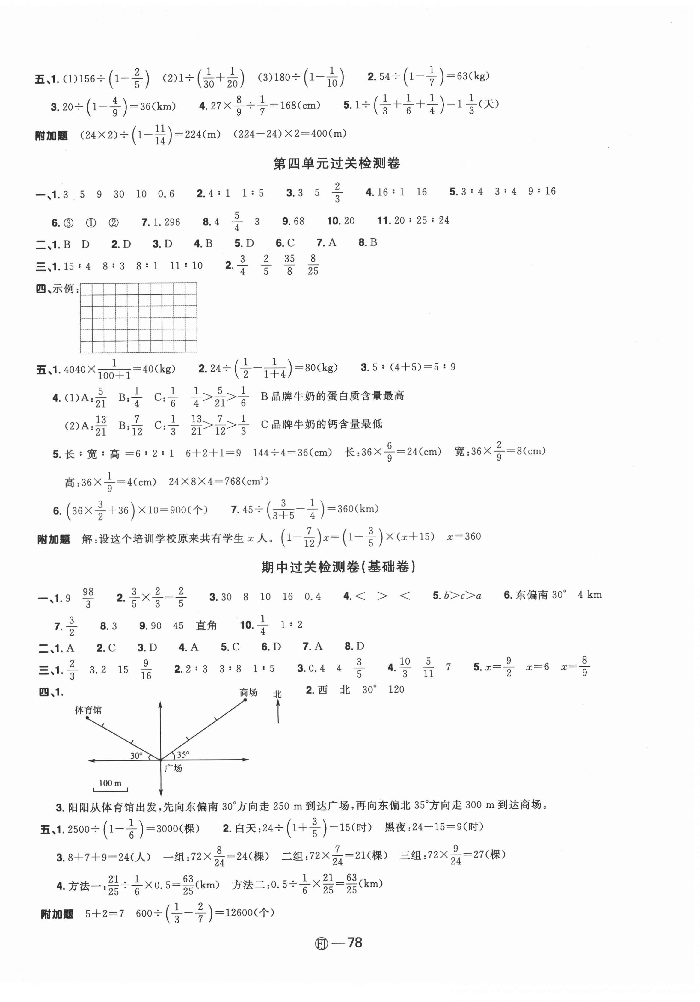 2021年阳光同学一线名师全优好卷六年级数学上册人教版福建专版 参考答案第2页