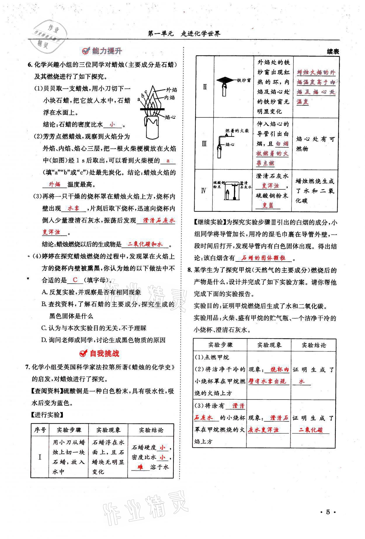 2021年蓉城学霸九年级化学上册人教版 参考答案第5页