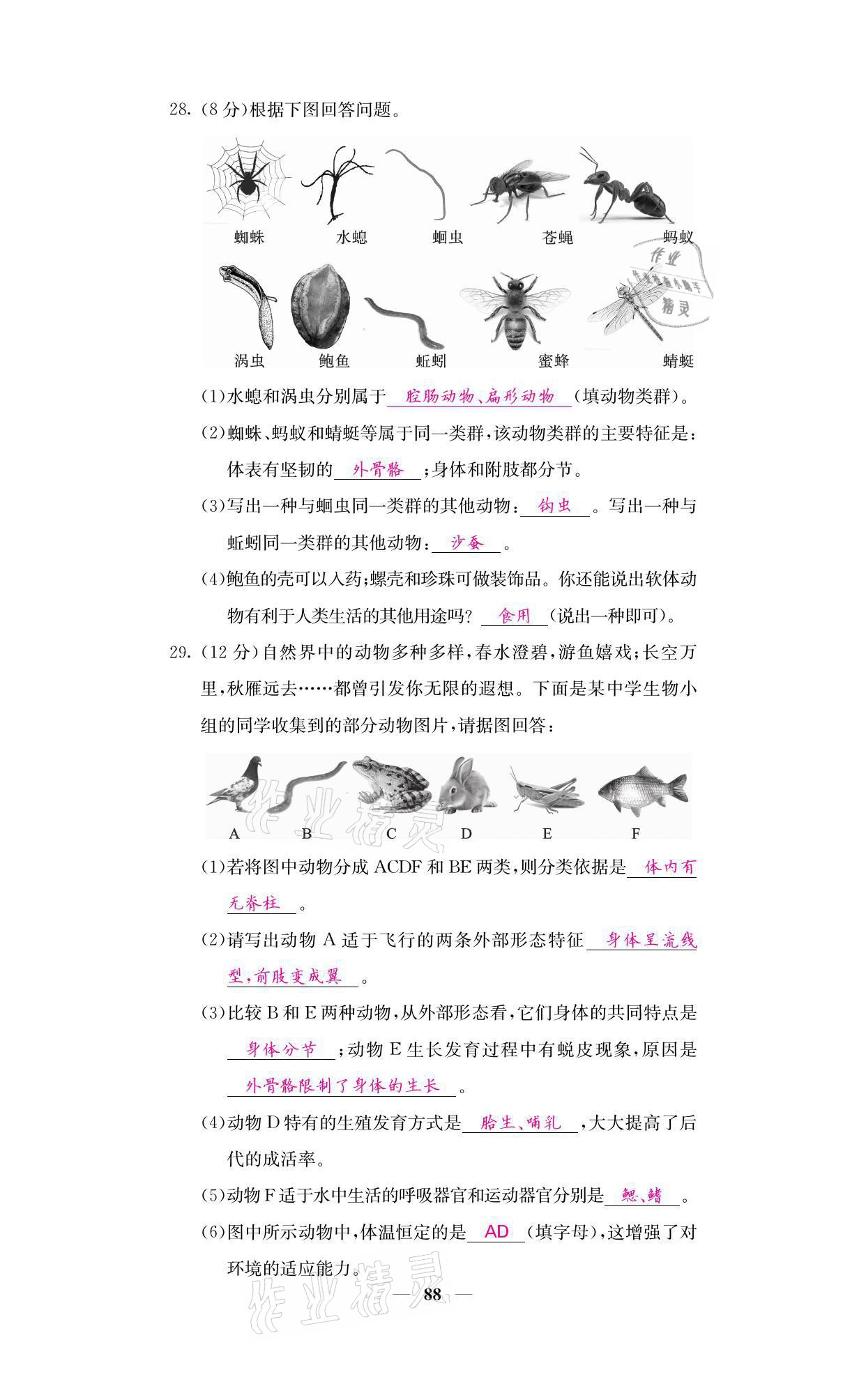 2021年名校课堂内外八年级生物上册人教版 参考答案第7页