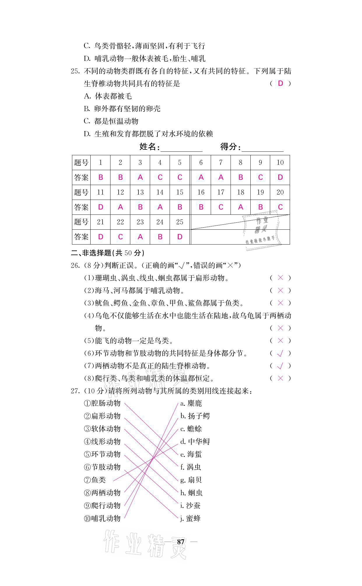 2021年名校课堂内外八年级生物上册人教版 参考答案第5页