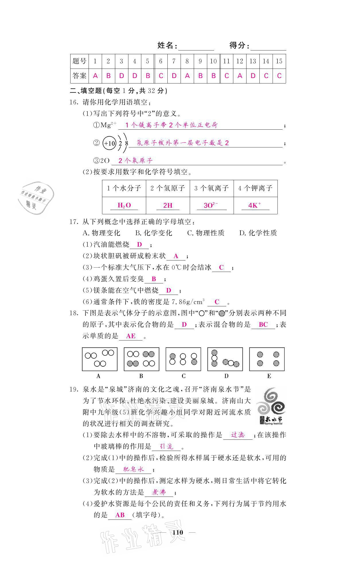 2021年名校課堂內(nèi)外九年級化學上冊魯教版 參考答案第16頁