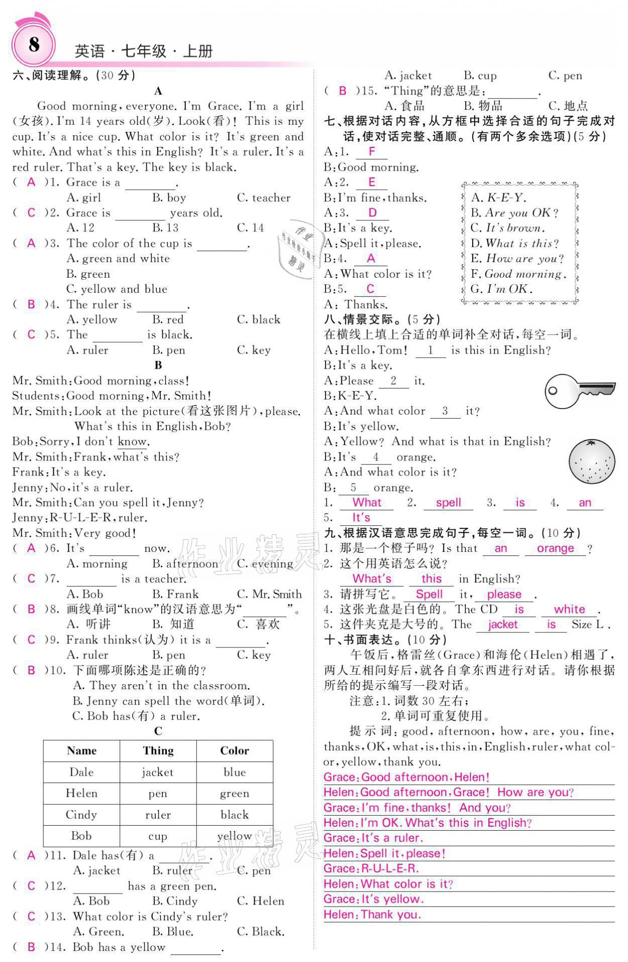 2021年名校課堂內(nèi)外七年級(jí)英語(yǔ)上冊(cè)人教版 參考答案第11頁(yè)