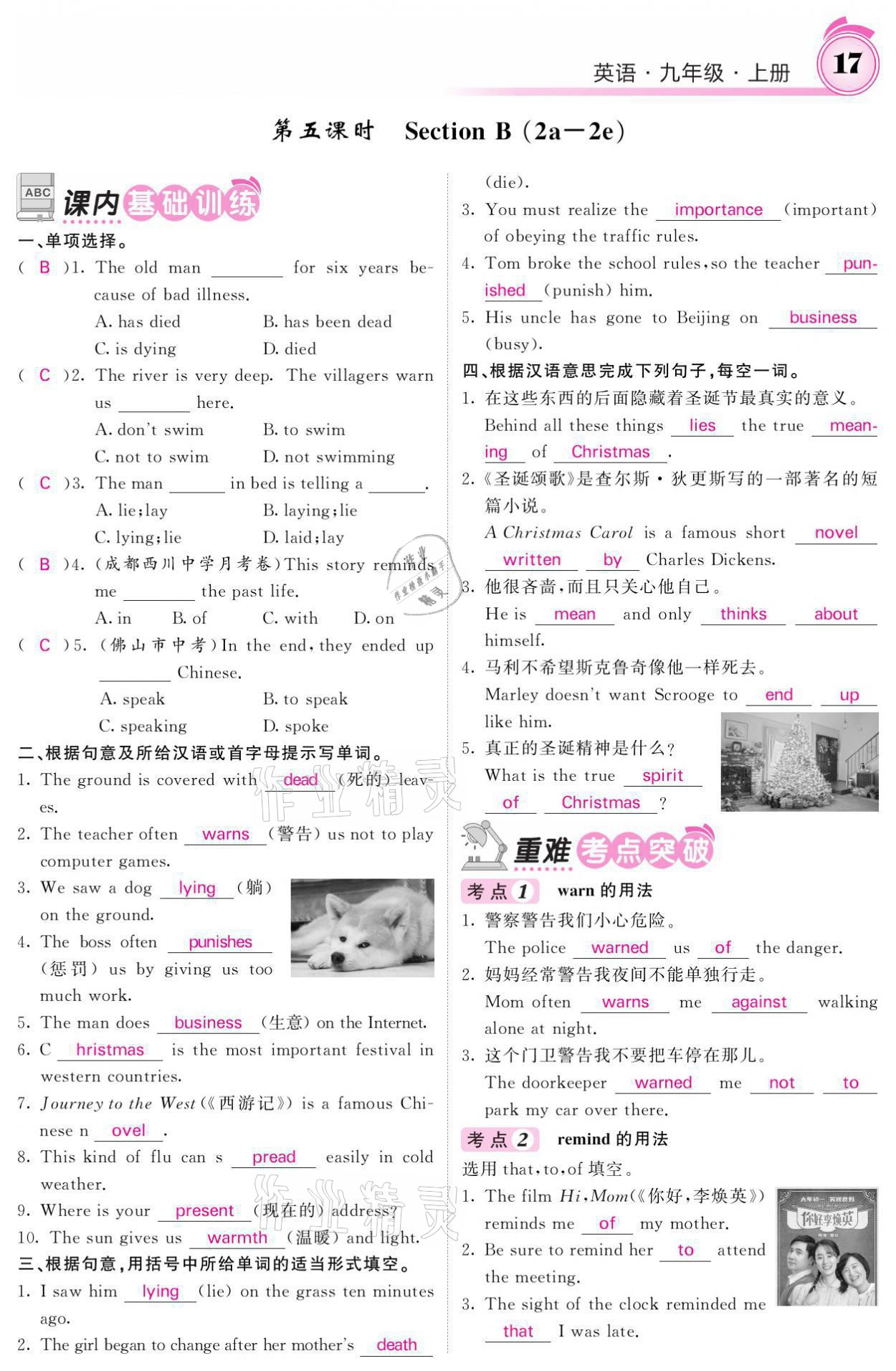 2021年名校課堂內(nèi)外九年級英語上冊人教版 參考答案第17頁