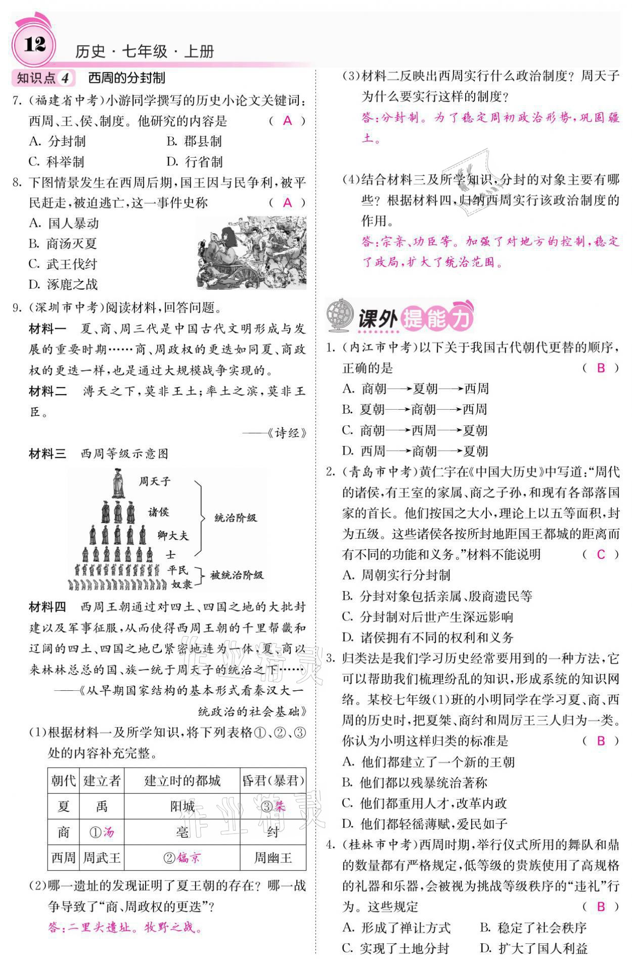 2021年名校课堂内外七年级历史上册人教版 参考答案第15页