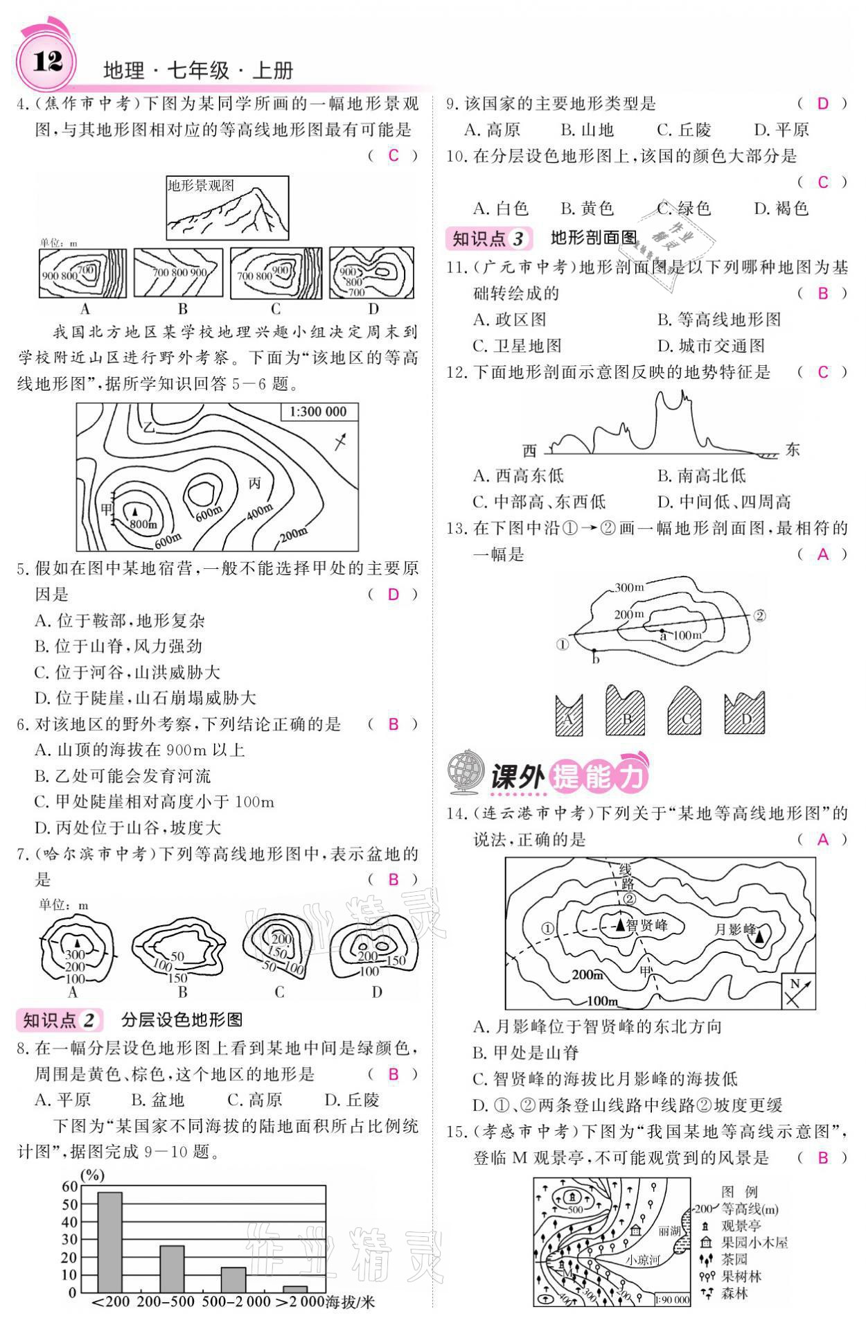 2021年名校课堂内外七年级地理上册人教版 参考答案第12页