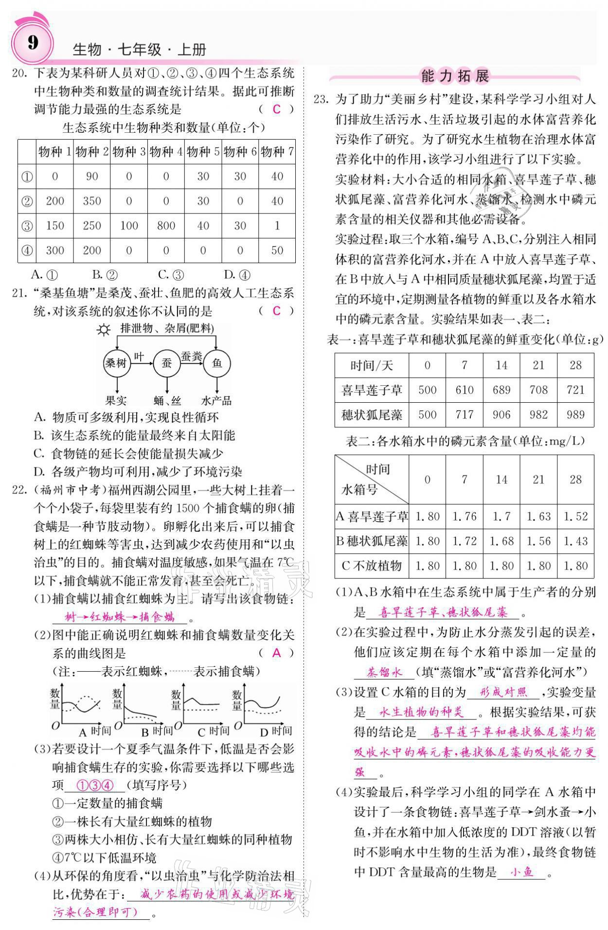 2021年名校課堂內(nèi)外七年級(jí)生物上冊(cè)人教版 參考答案第9頁(yè)