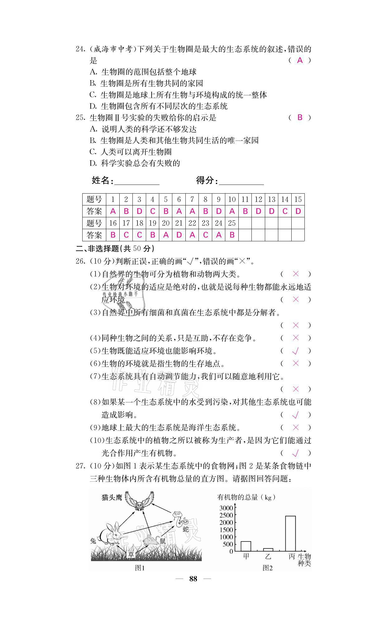 2021年名校課堂內(nèi)外七年級(jí)生物上冊(cè)人教版 參考答案第4頁(yè)