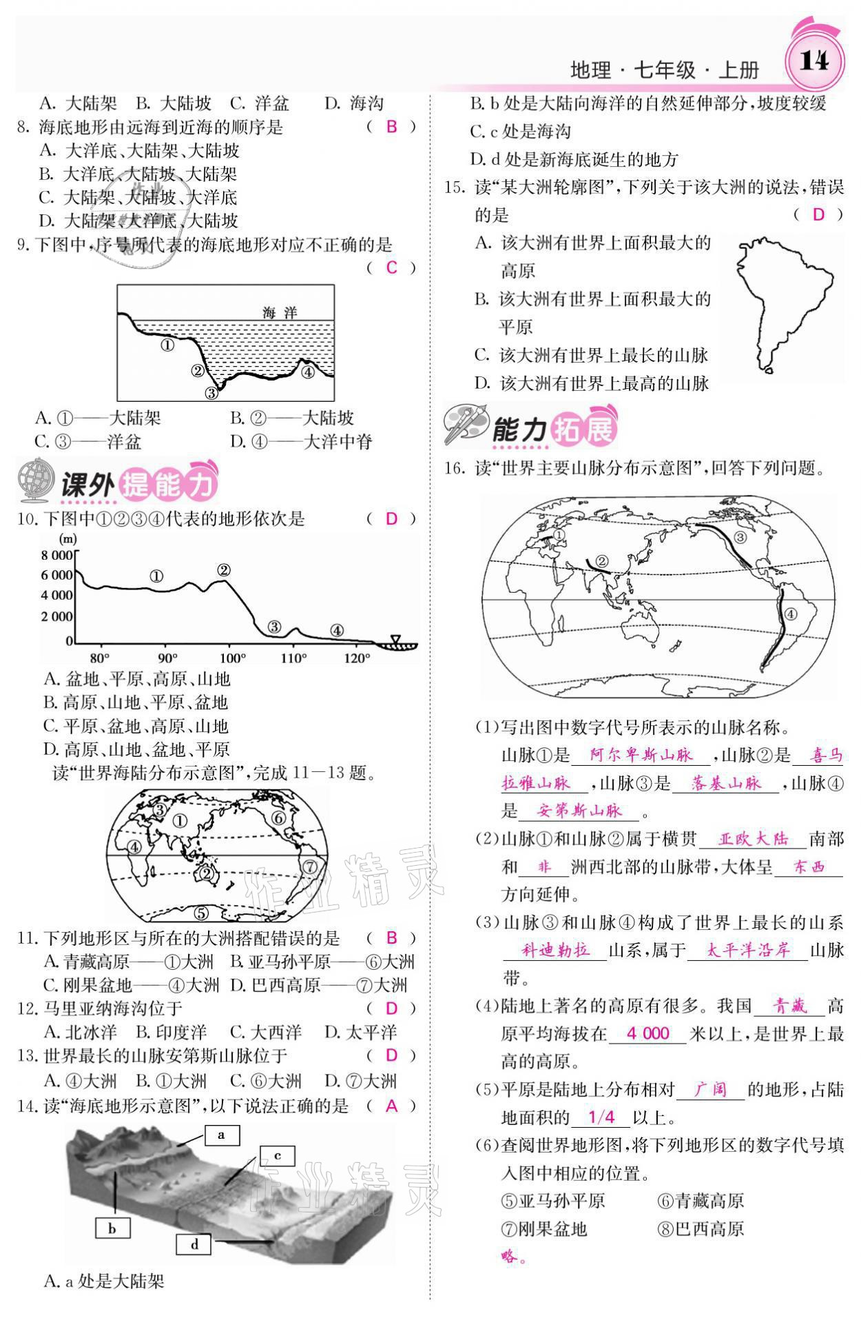 2021年名校課堂內(nèi)外七年級(jí)地理上冊(cè)湘教版 參考答案第14頁(yè)