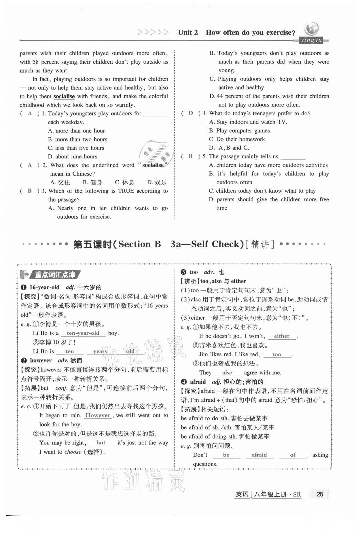 2021年高分突破課時達(dá)標(biāo)講練測八年級英語上冊人教版 第25頁