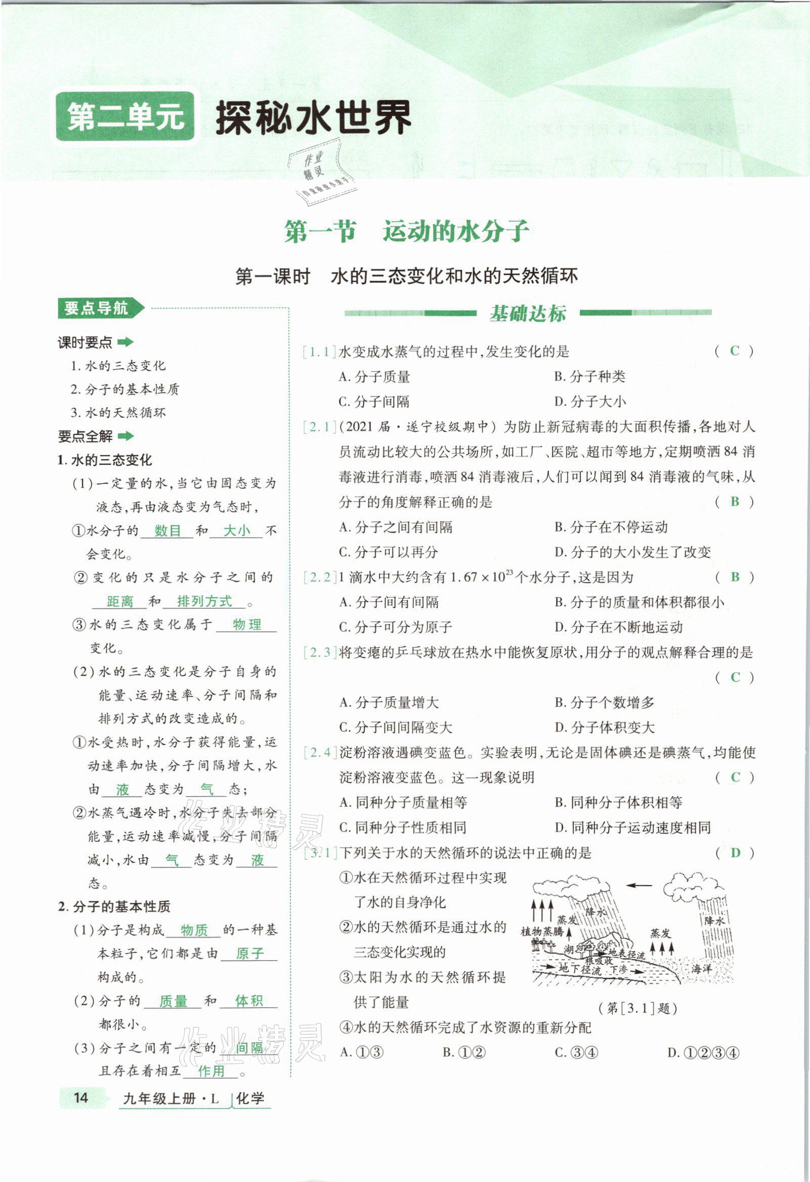 2021年高分突破課時(shí)達(dá)標(biāo)講練測九年級化學(xué)上冊魯教版 參考答案第13頁