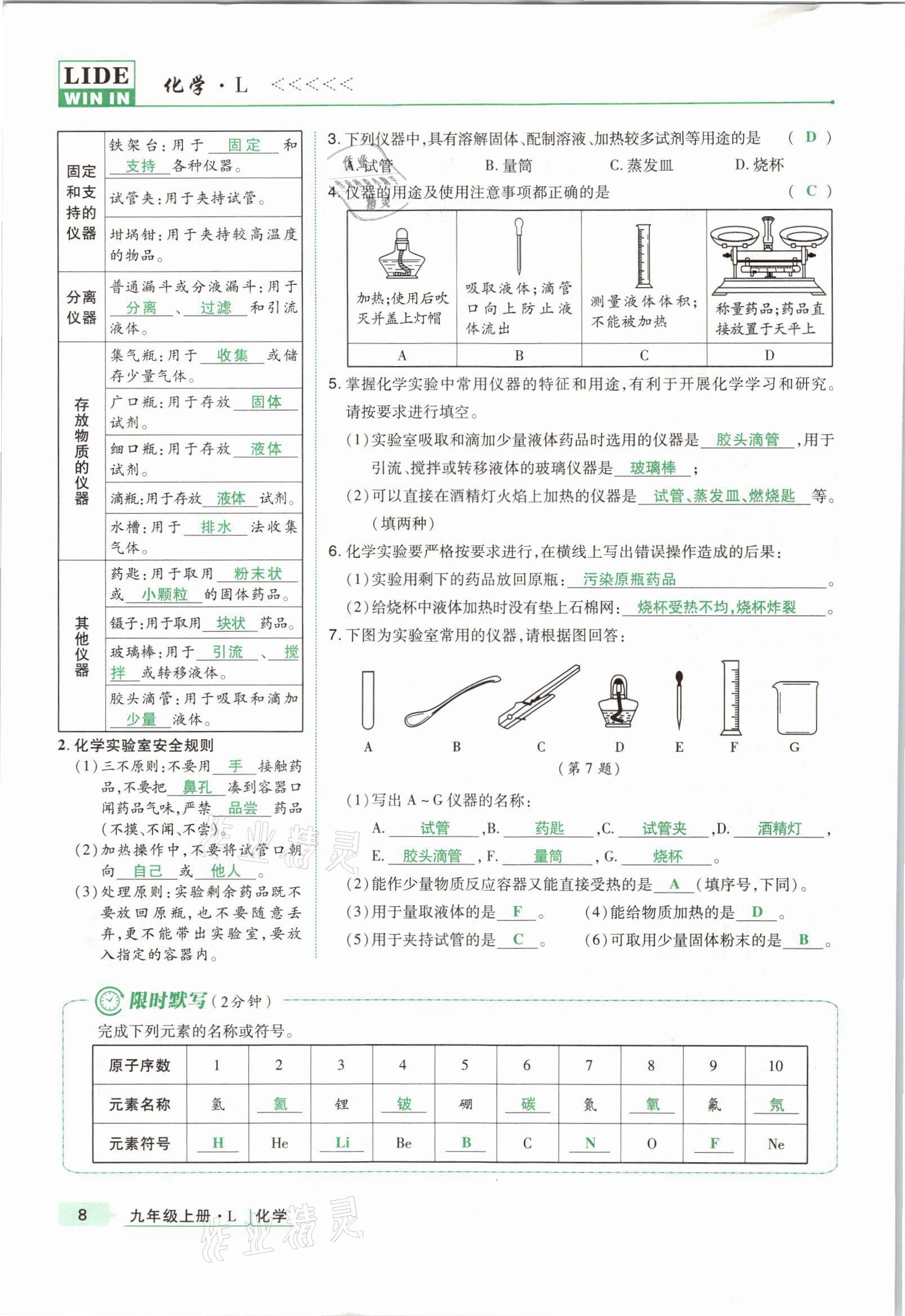 2021年高分突破課時(shí)達(dá)標(biāo)講練測(cè)九年級(jí)化學(xué)上冊(cè)魯教版 參考答案第7頁(yè)