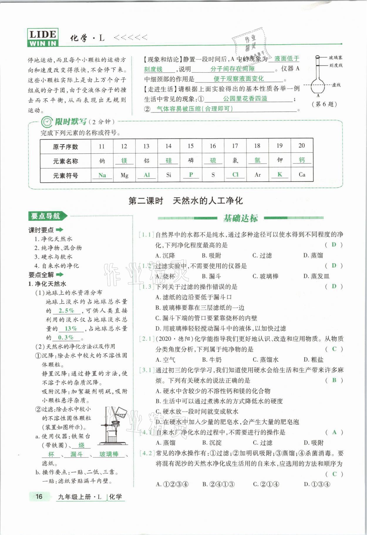 2021年高分突破課時(shí)達(dá)標(biāo)講練測(cè)九年級(jí)化學(xué)上冊(cè)魯教版 參考答案第15頁(yè)