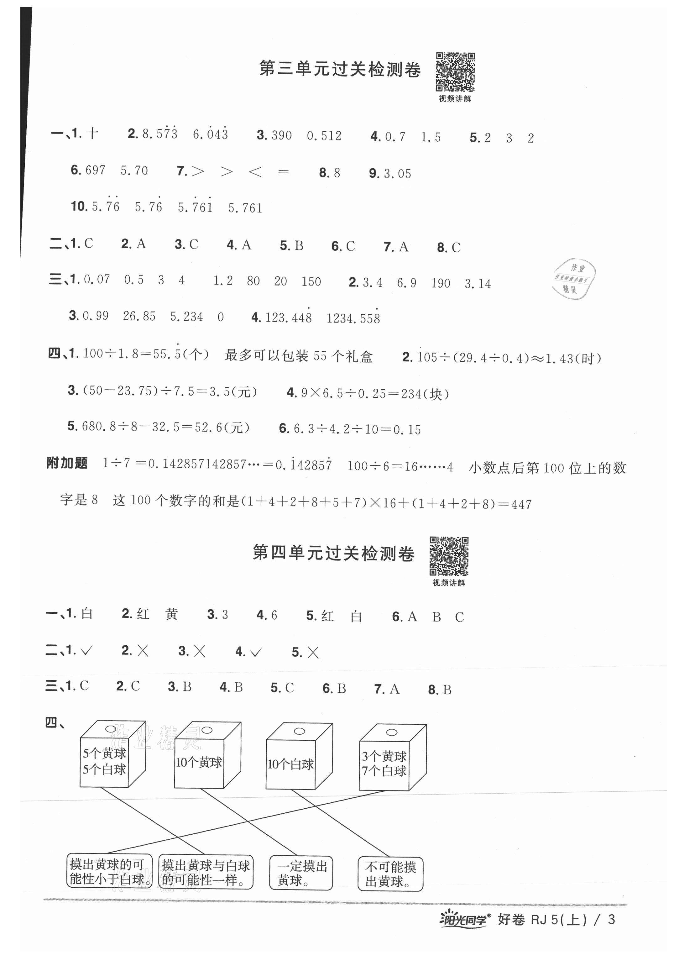 2021年陽光同學(xué)一線名師全優(yōu)好卷五年級數(shù)學(xué)上冊人教版 參考答案第3頁