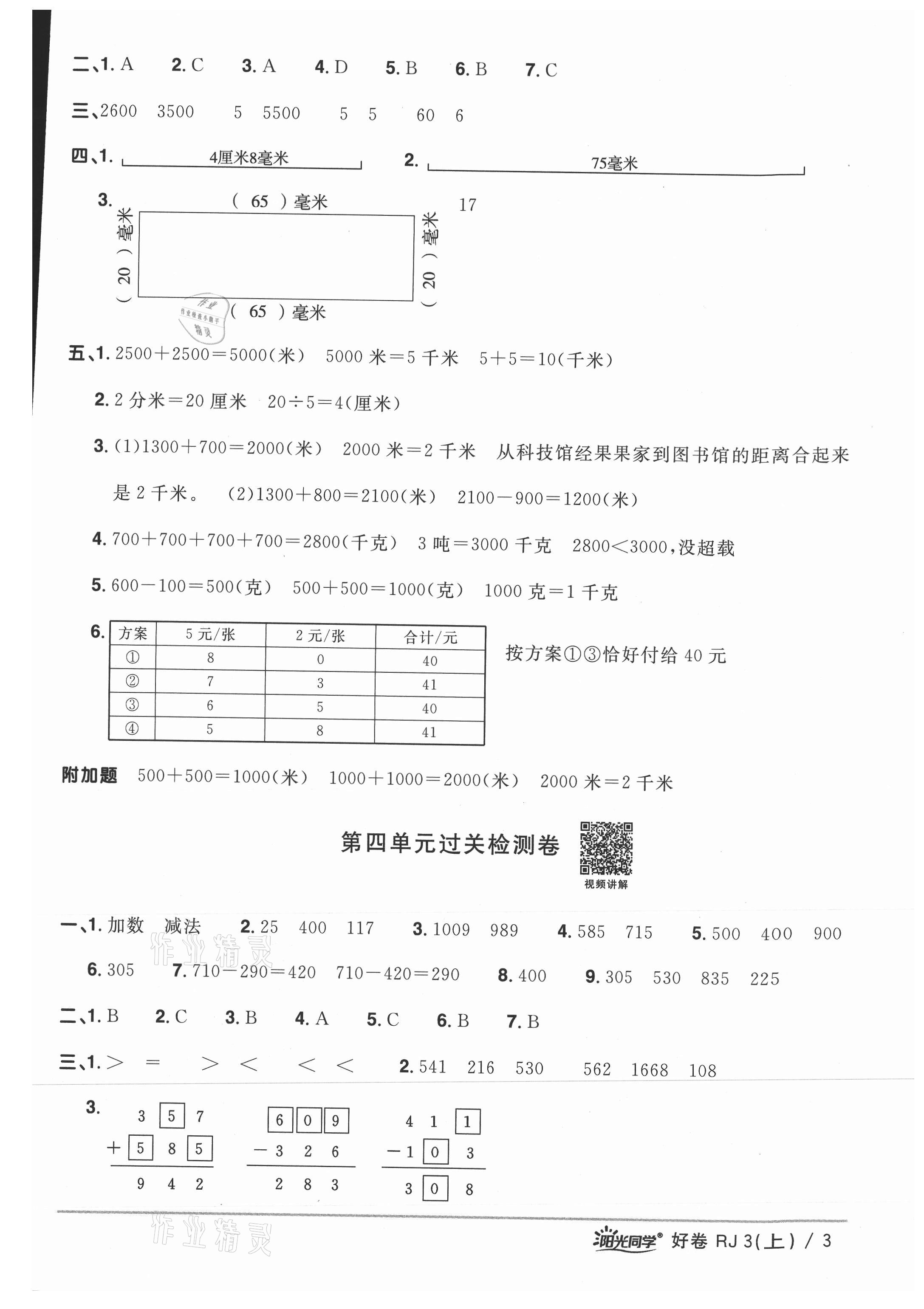 2021年陽光同學(xué)一線名師全優(yōu)好卷三年級(jí)數(shù)學(xué)上冊(cè)人教版 參考答案第3頁