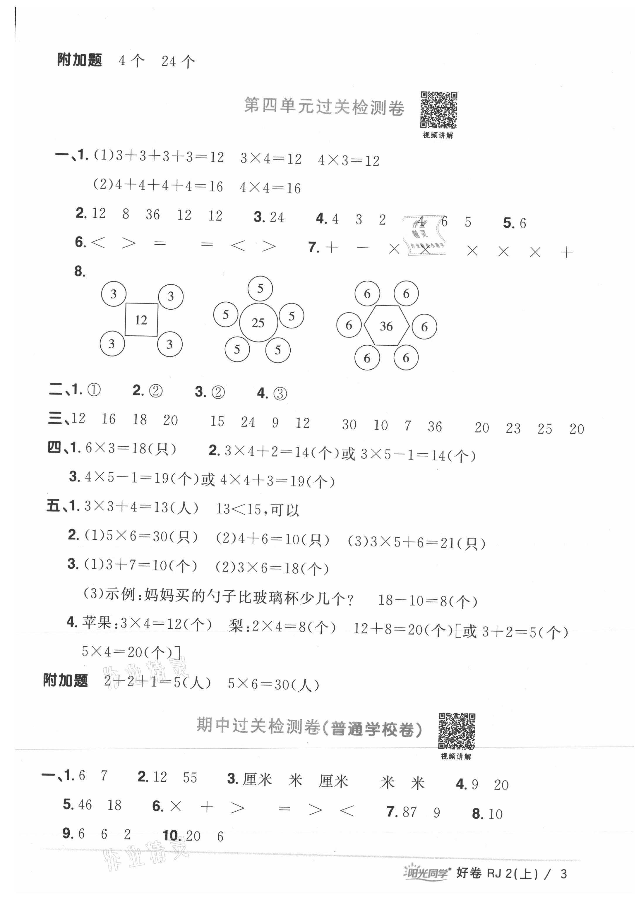 2021年陽光同學(xué)一線名師全優(yōu)好卷二年級數(shù)學(xué)上冊人教版 參考答案第3頁