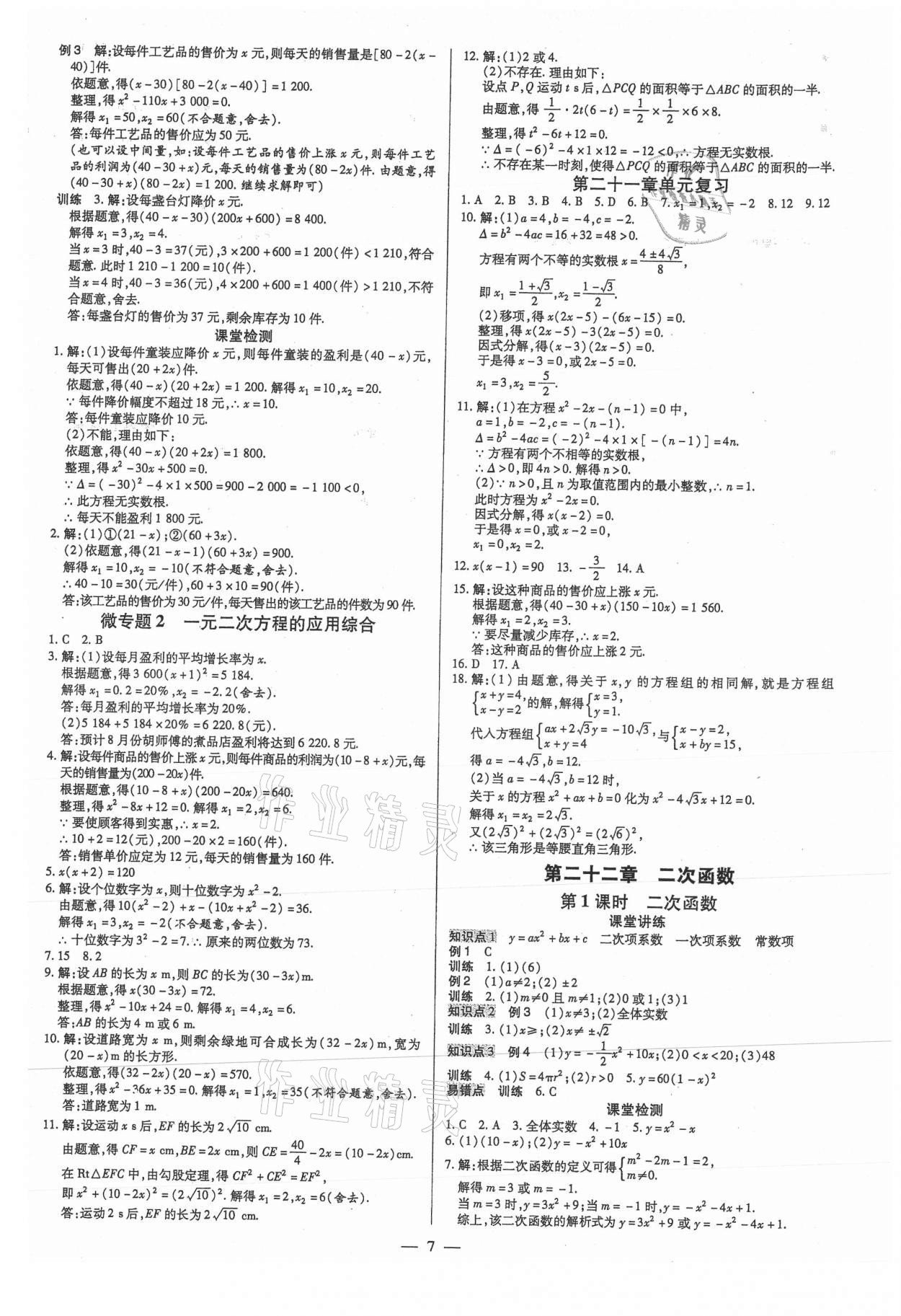 2021年領(lǐng)跑作業(yè)本九年級(jí)數(shù)學(xué)全一冊(cè)人教版廣東專用 第7頁