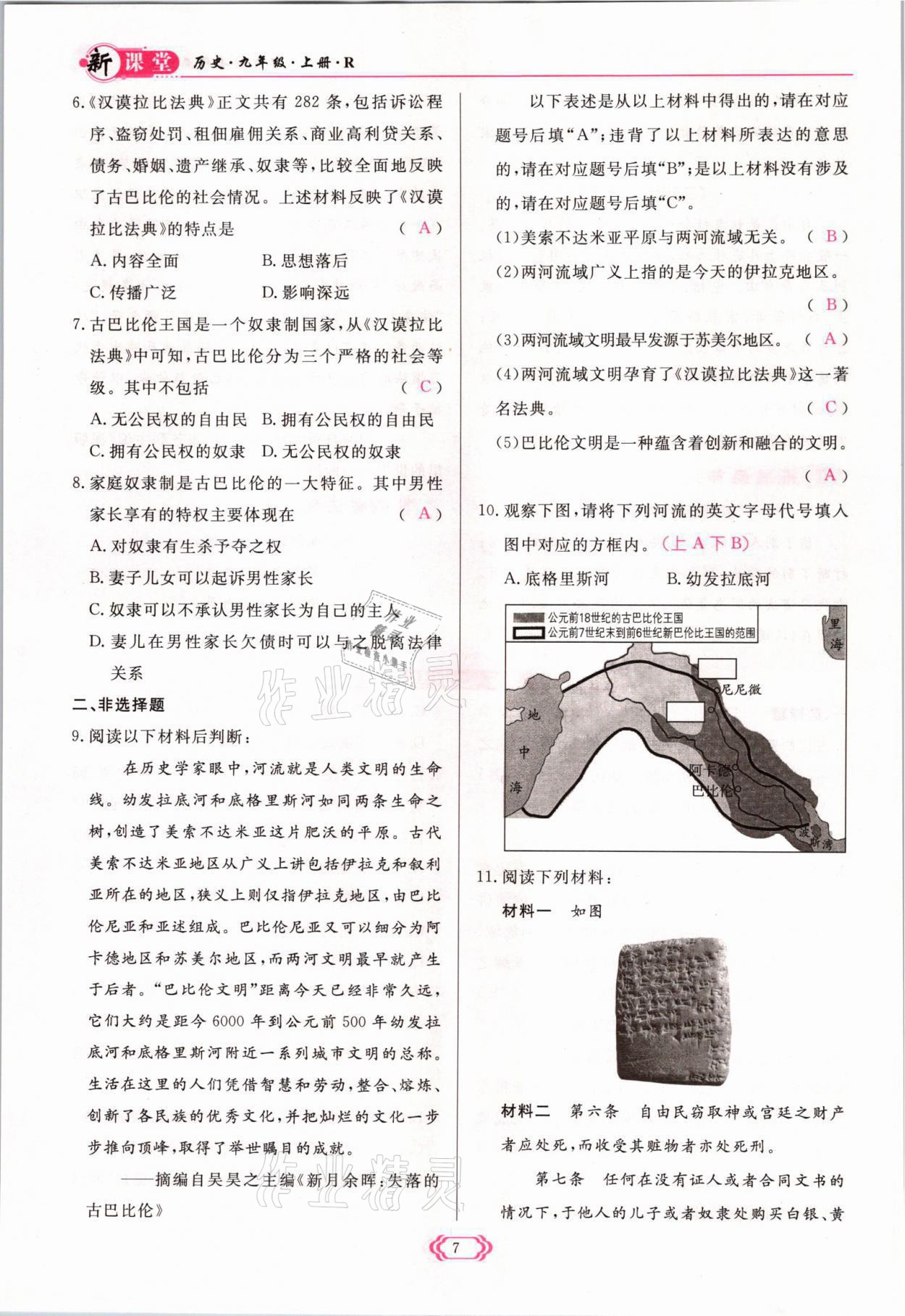 2021年啟航新課堂九年級(jí)歷史上冊(cè)人教版 參考答案第7頁