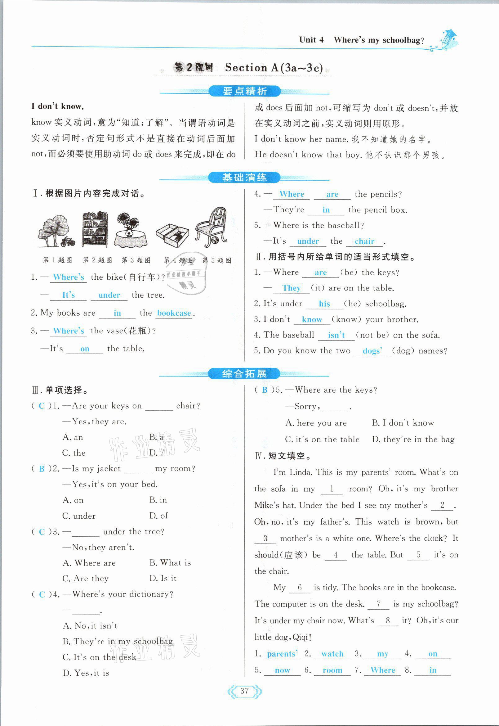 2021年啟航新課堂七年級(jí)英語(yǔ)上冊(cè)人教版 參考答案第37頁(yè)