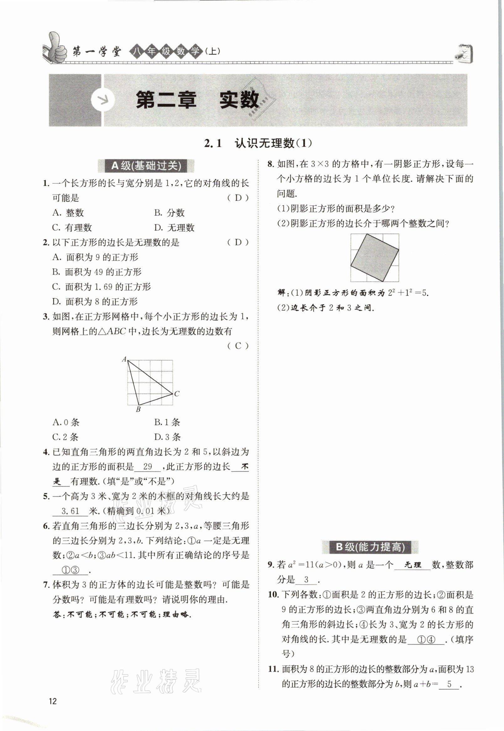 2021年第一學堂八年級數(shù)學上冊北師大版 參考答案第11頁