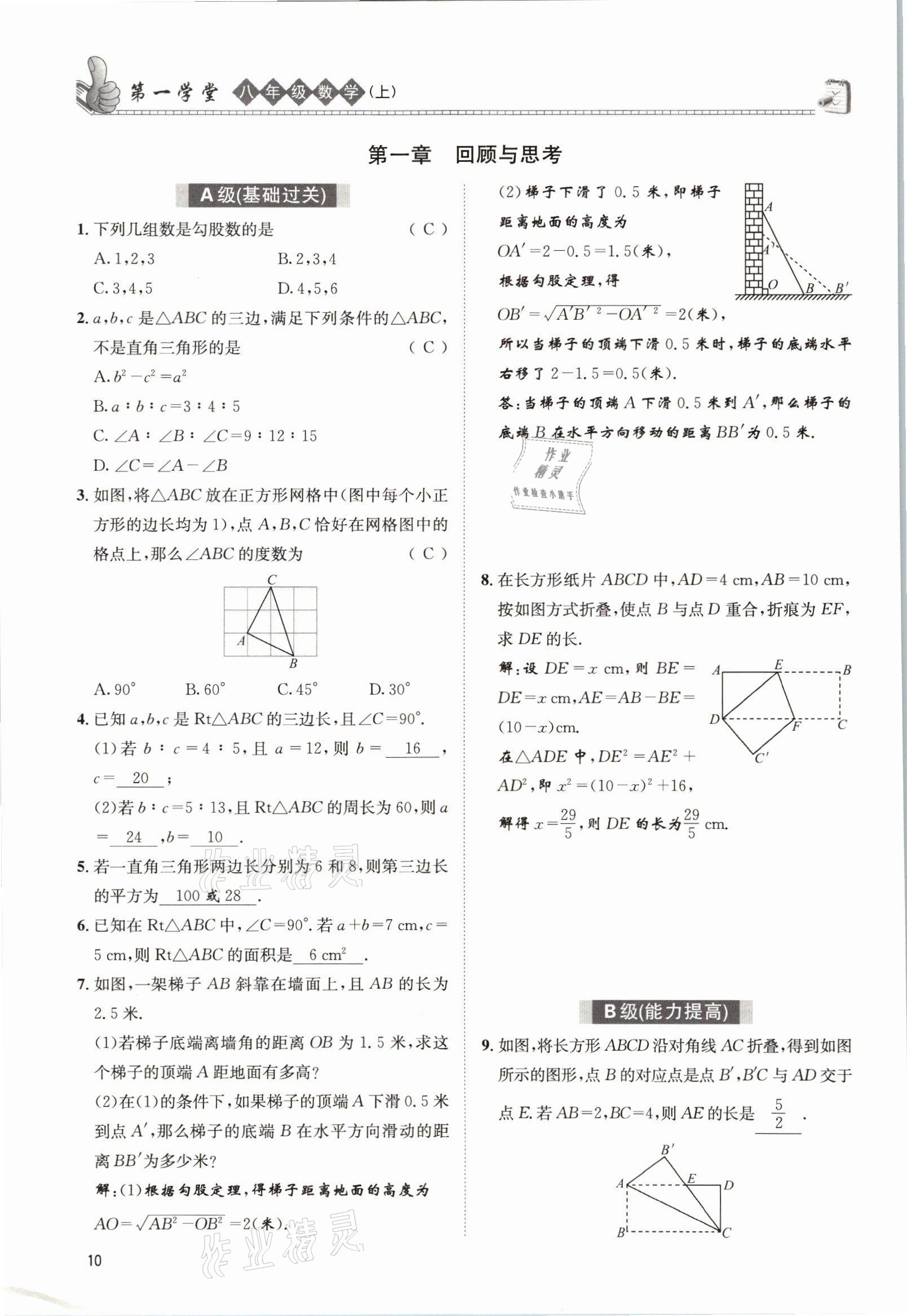 2021年第一學堂八年級數(shù)學上冊北師大版 參考答案第9頁