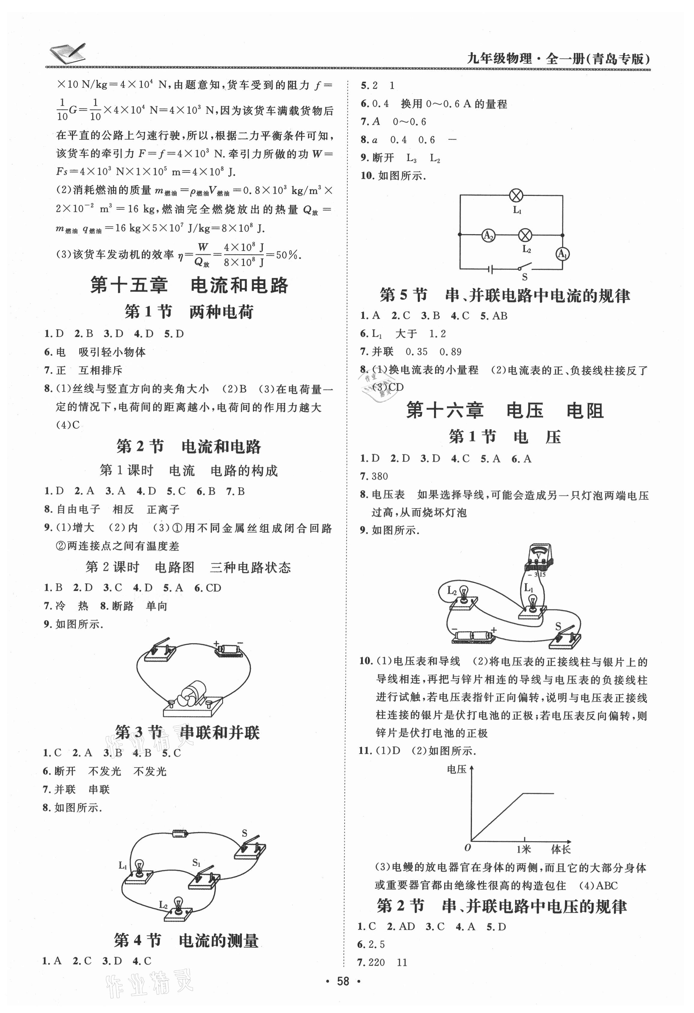 2021年同行學(xué)案九年級(jí)物理人教版青島專版 參考答案第2頁(yè)