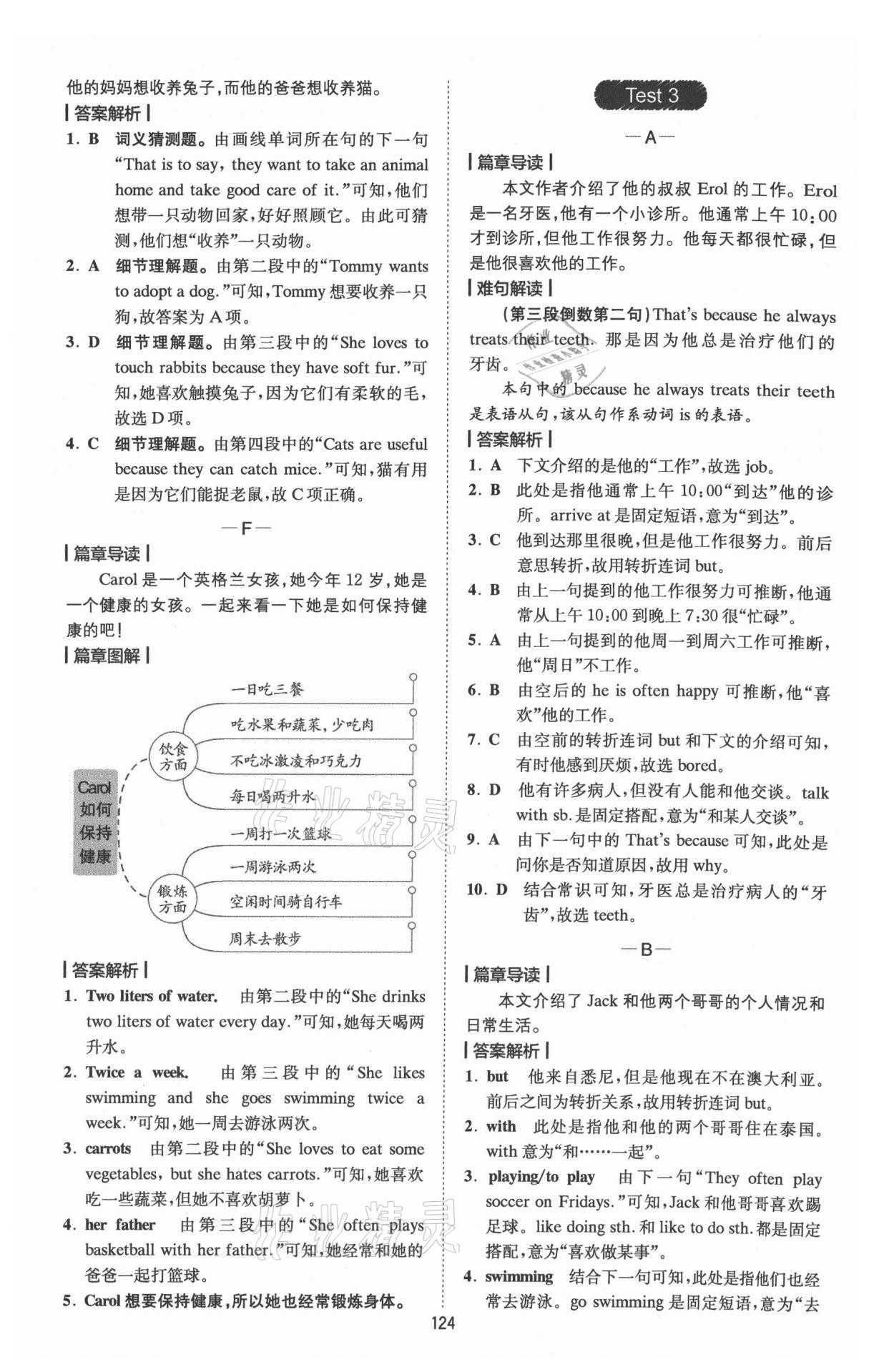 2021年星火英语Spark巅峰训练完形填空与阅读理解七年级 参考答案第4页