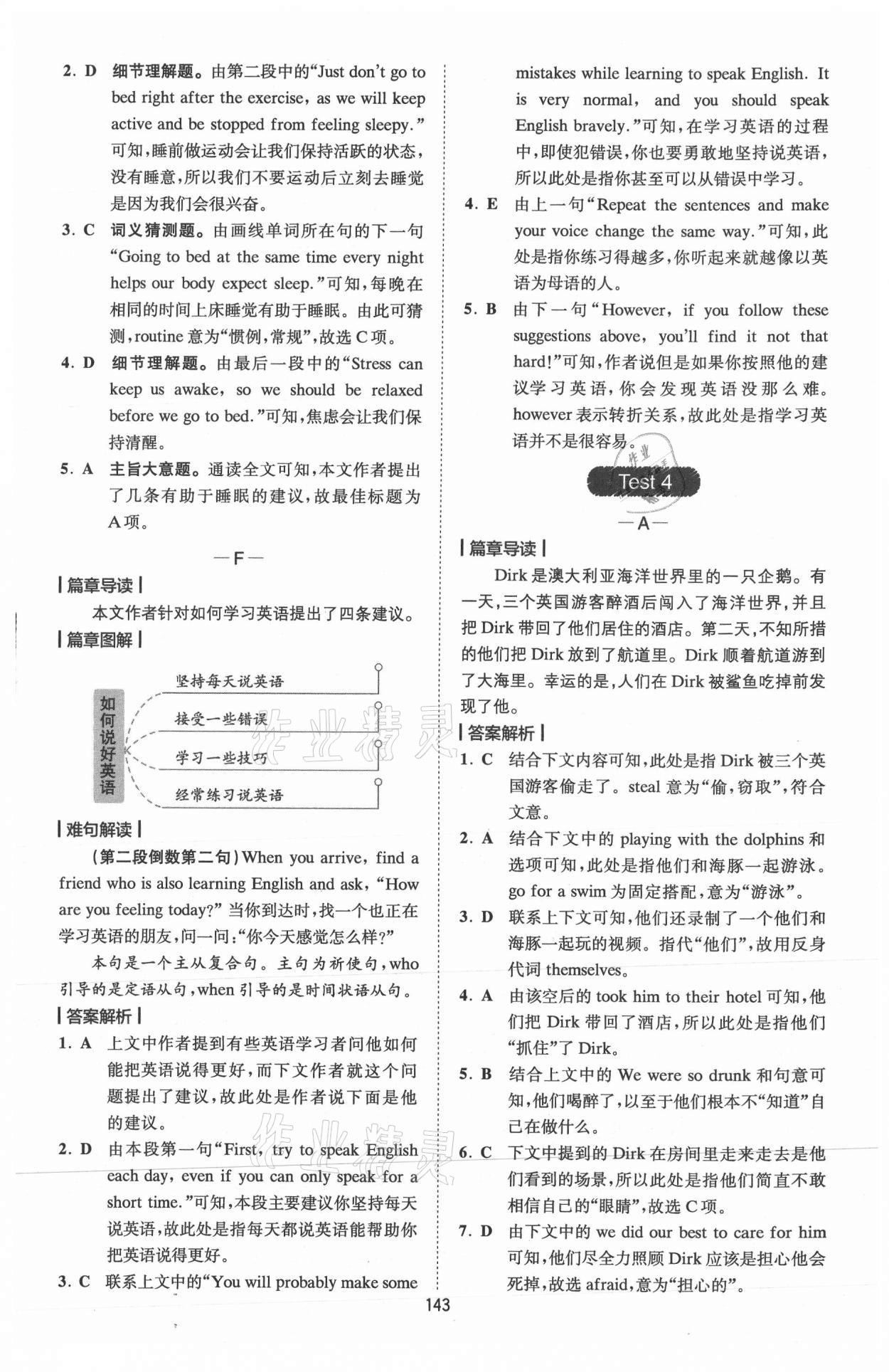 2021年星火英語Spark巔峰訓(xùn)練完形填空與閱讀理解 參考答案第7頁