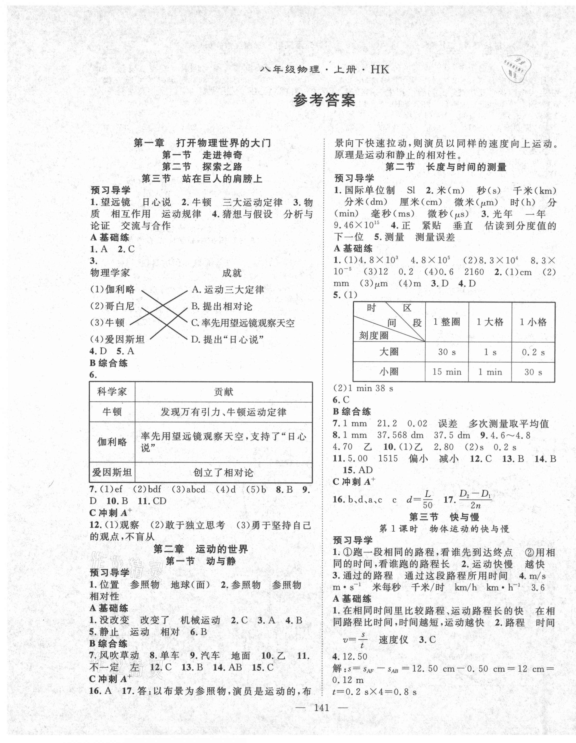 2021年名师学案八年级物理上册沪科版 第1页