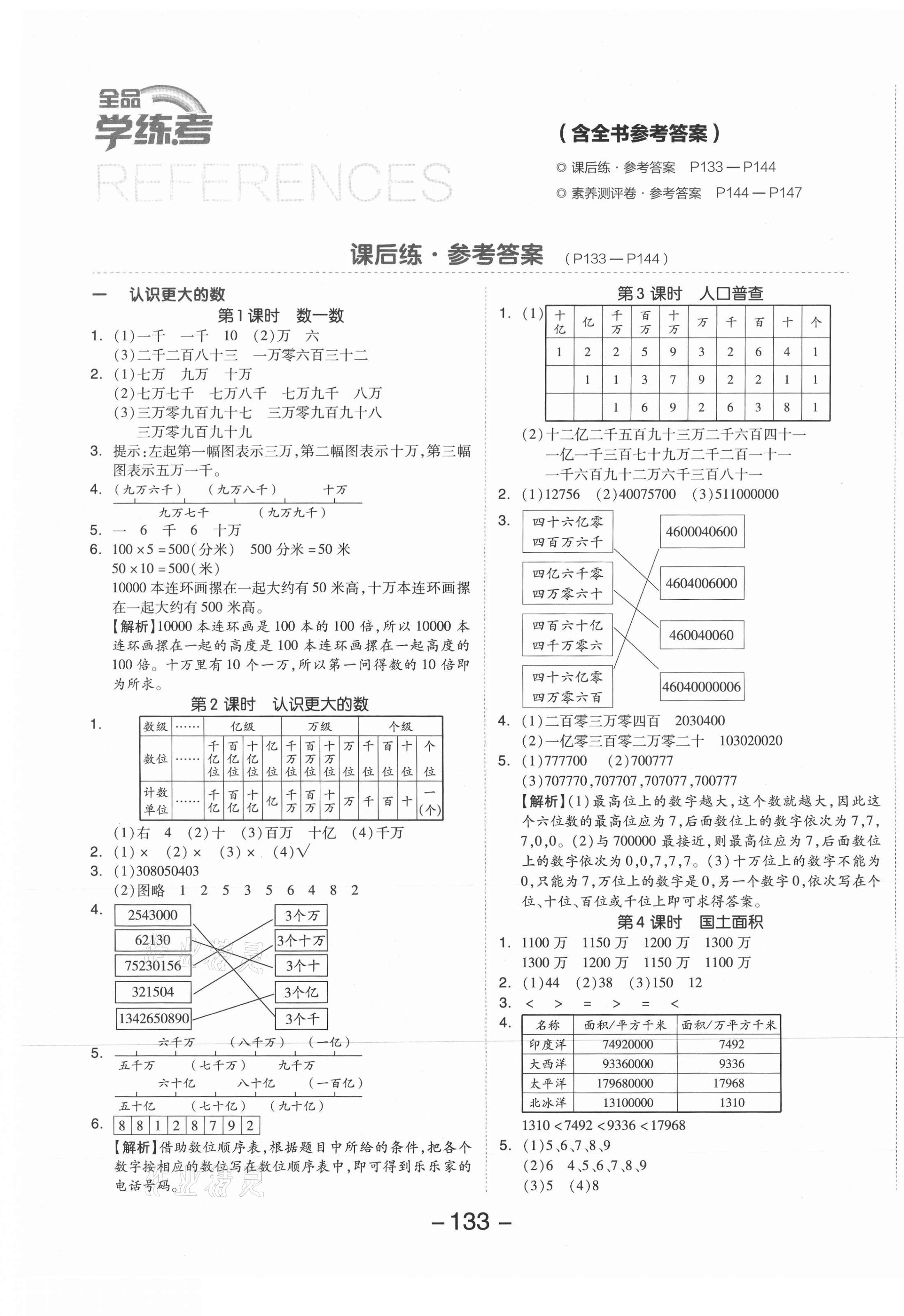 2021年全品學(xué)練考四年級數(shù)學(xué)上冊北師大版 參考答案第1頁