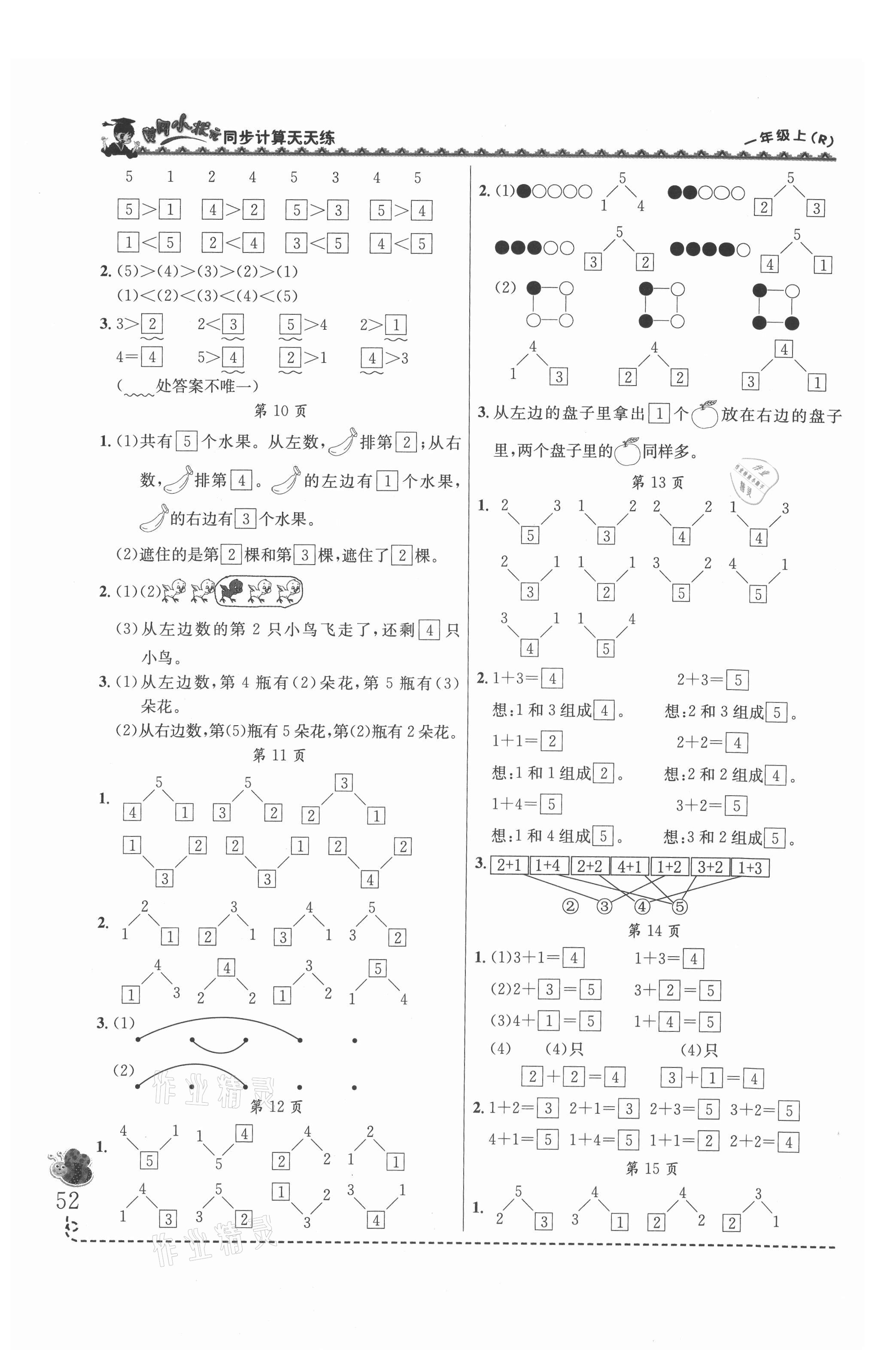 2021年黃岡小狀元同步計(jì)算天天練一年級(jí)數(shù)學(xué)上冊(cè)人教版 第2頁(yè)